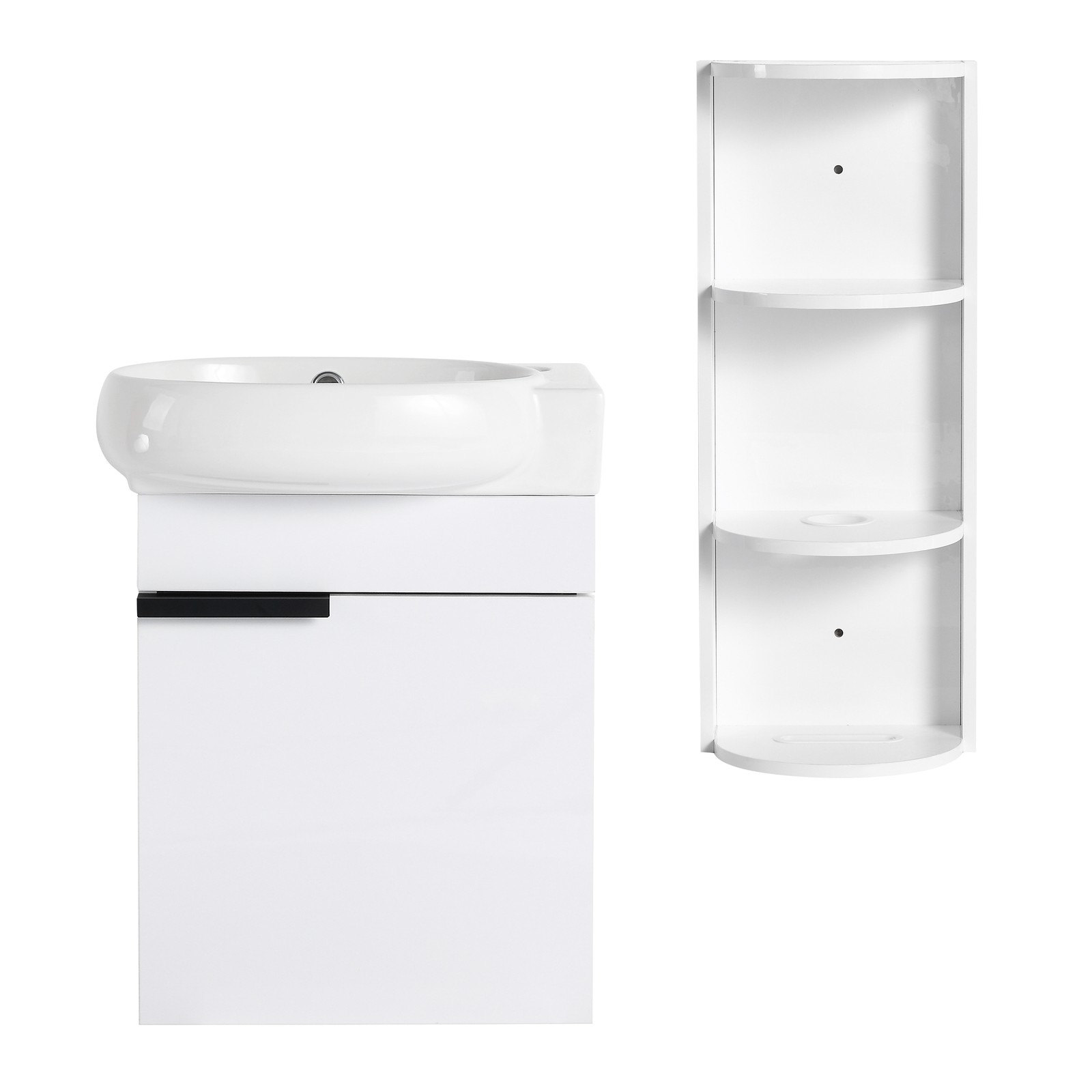 16″ Plywood Freestanding Bathroom Vanity Ceramic Sink Basin +Storage Rack White