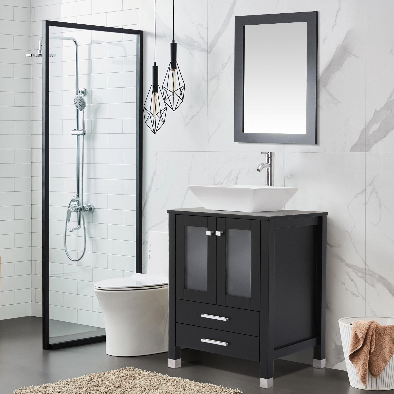 24″ Bathroom Vanity with Sink Storage Cabinet Combo W/ Solid Wood Leg