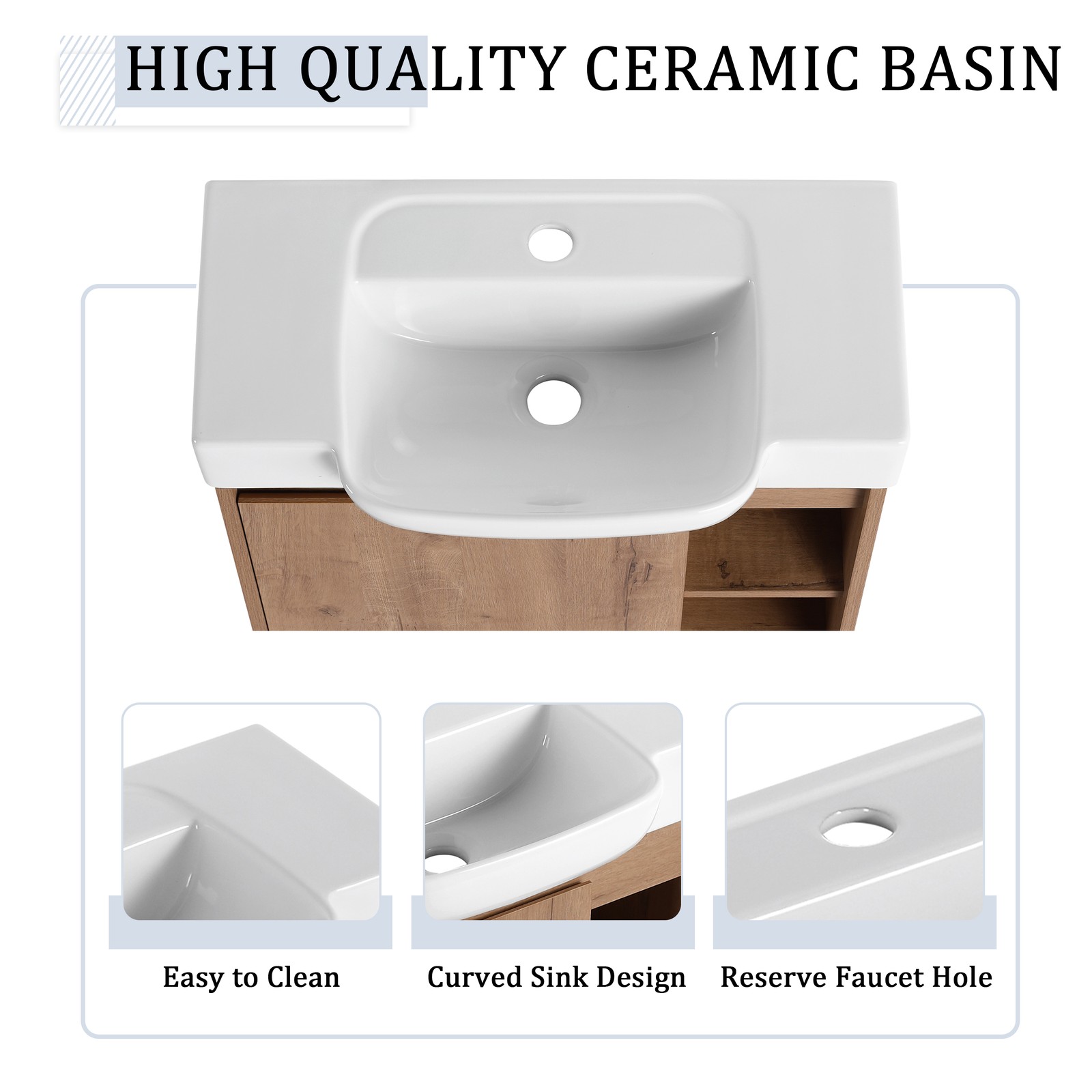 24 Inch Wall-Mounted Bathroom Vanity with White Ceramic Sink