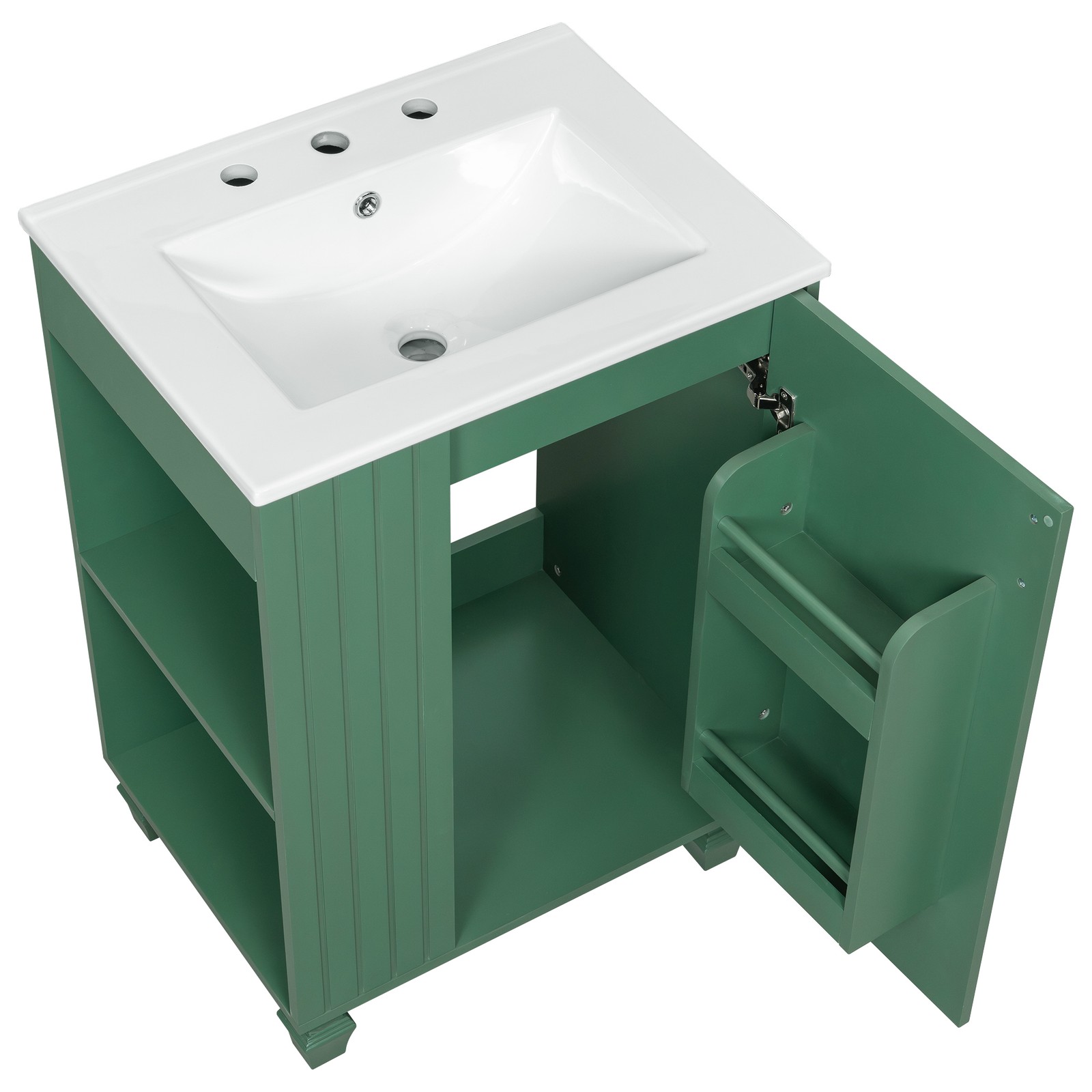 24″ Bathroom Vanity w/Sink，Freestanding Cabinet w/Door Shelf and Open Storage