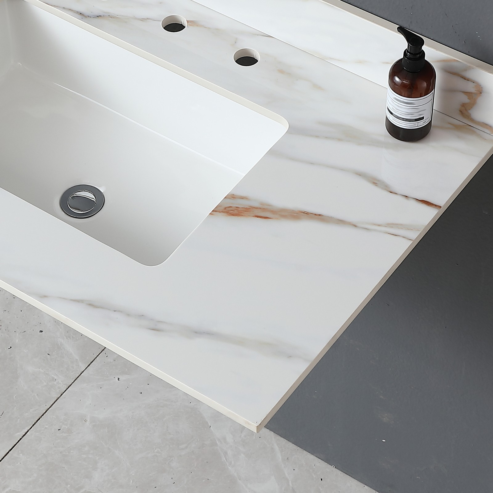 37″ Marble Vanity Top with Undermount Sink & Backsplash Carrara White