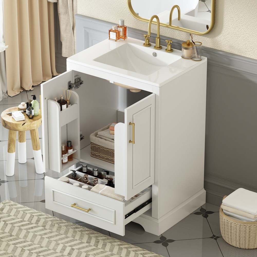 24″ Bathroom Vanity w/Ceramic Sink, Freestanding Bath Vanity Door Cabinet,Drawer