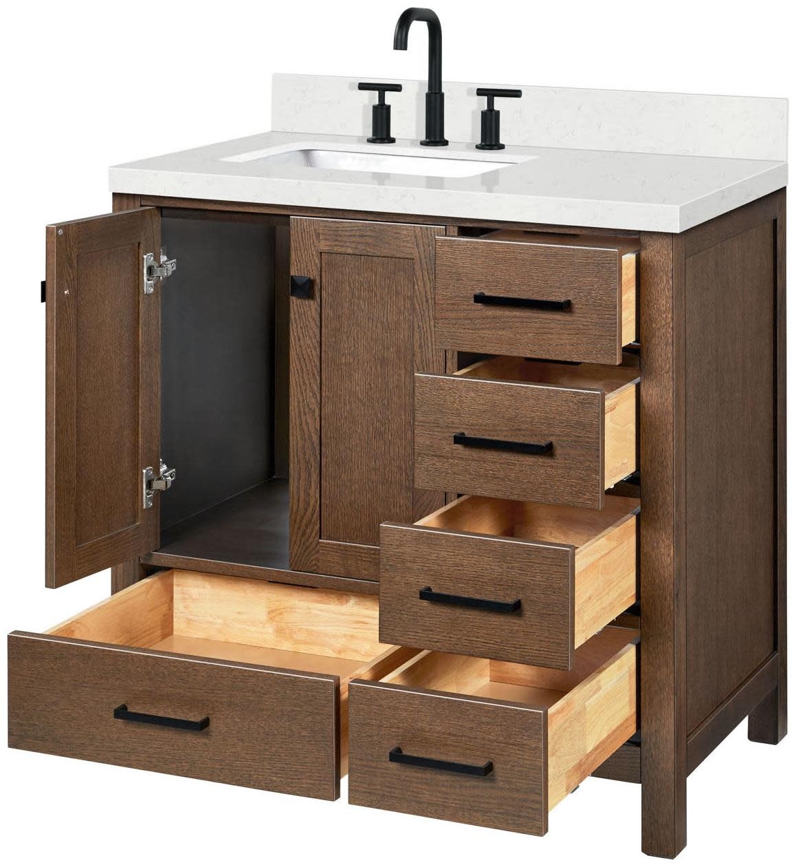Ariel A036SLCQRVO Cambridge 36″ – Brown Oak / Carrara White Quartz / Satin Brass