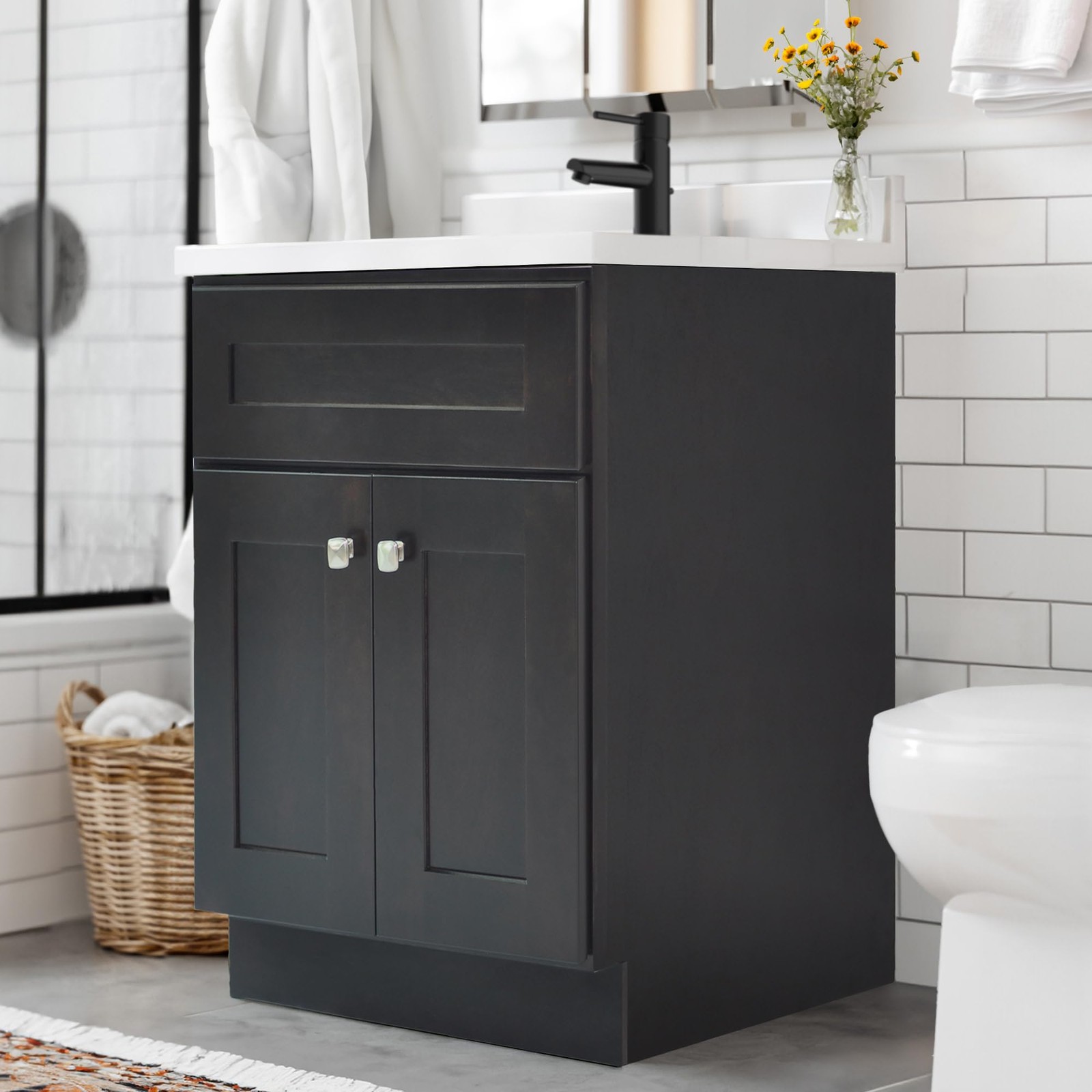 Brookings Vanity in Espresso w/ White Marble Top Fully Assembled 25″
