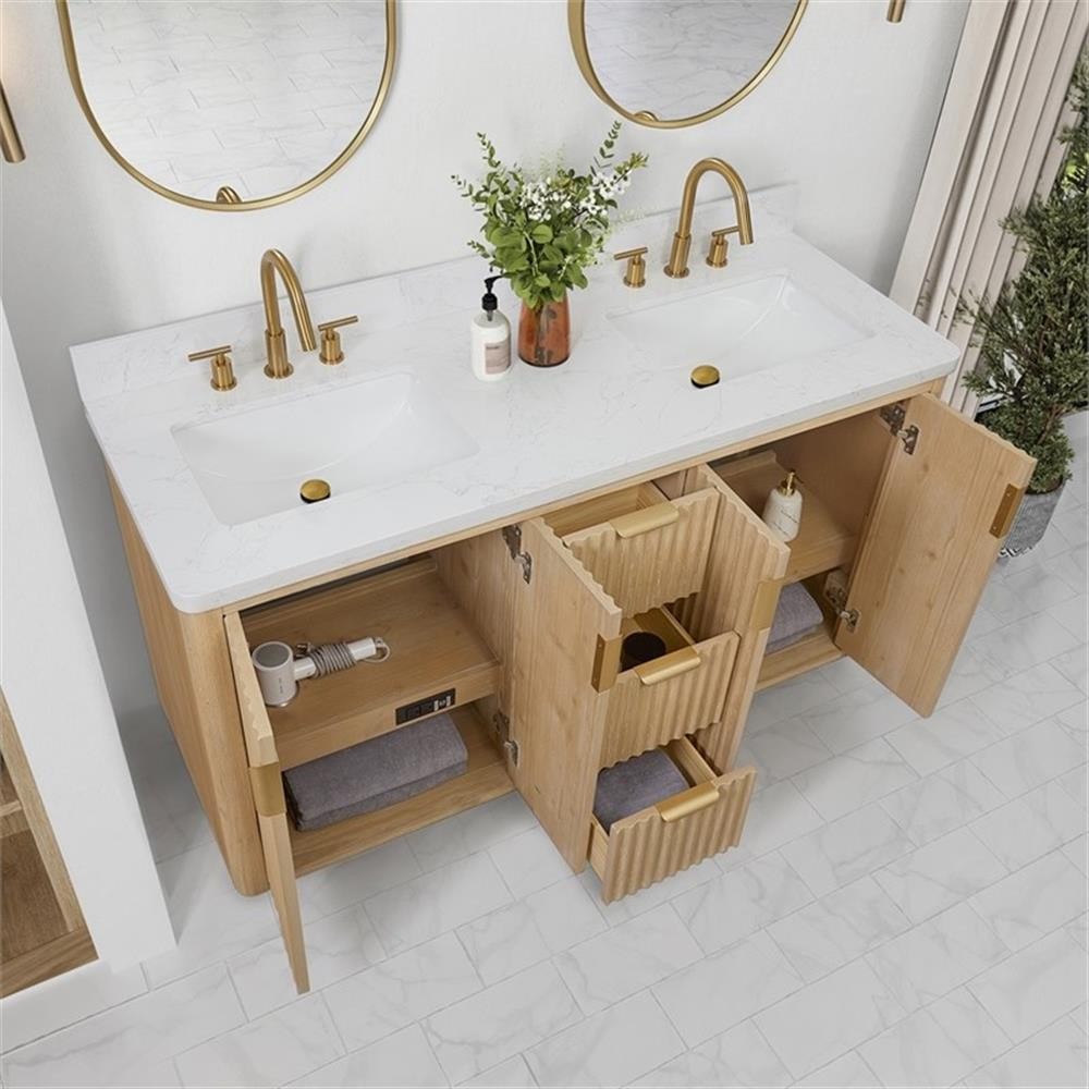 Cadiz 60″ Double Bathroom Vanity in Washed Ash Grey w/Lightning White Composite