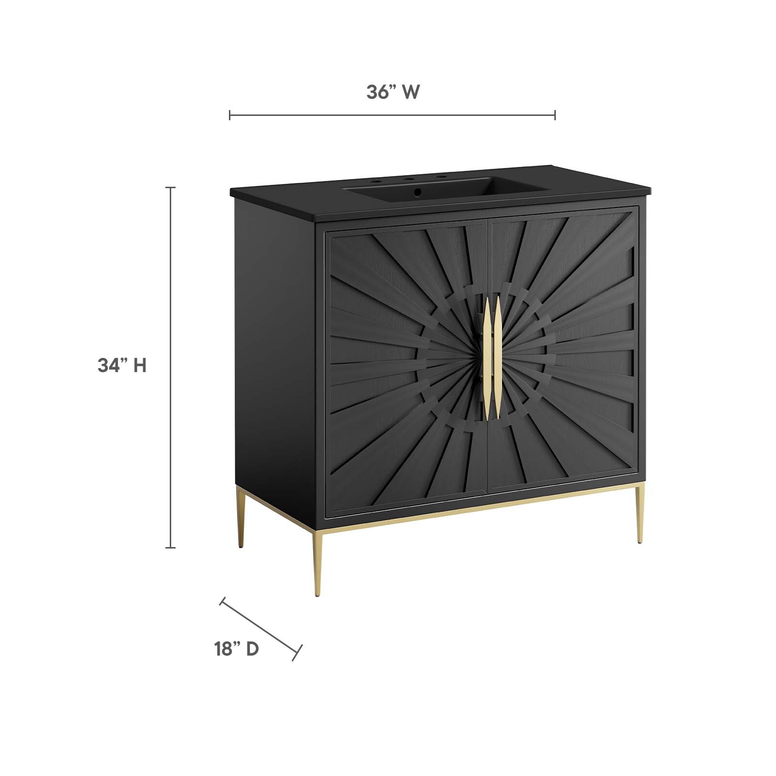 Modway Awaken 36″ Bathroom Vanity Cabinet in Black Black With Ceramic Sink Basin