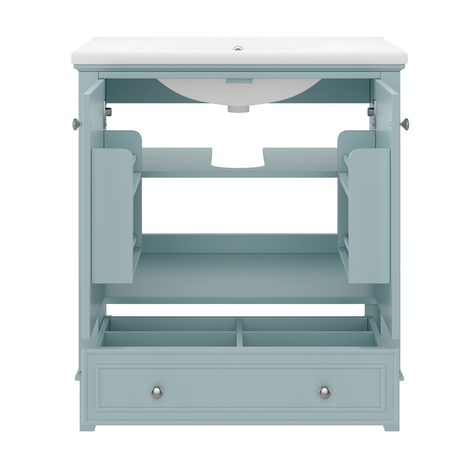 30″ Bathroom Vanity with Ceramic Sink Freestanding Wood Storage Cabinet w/Drawer