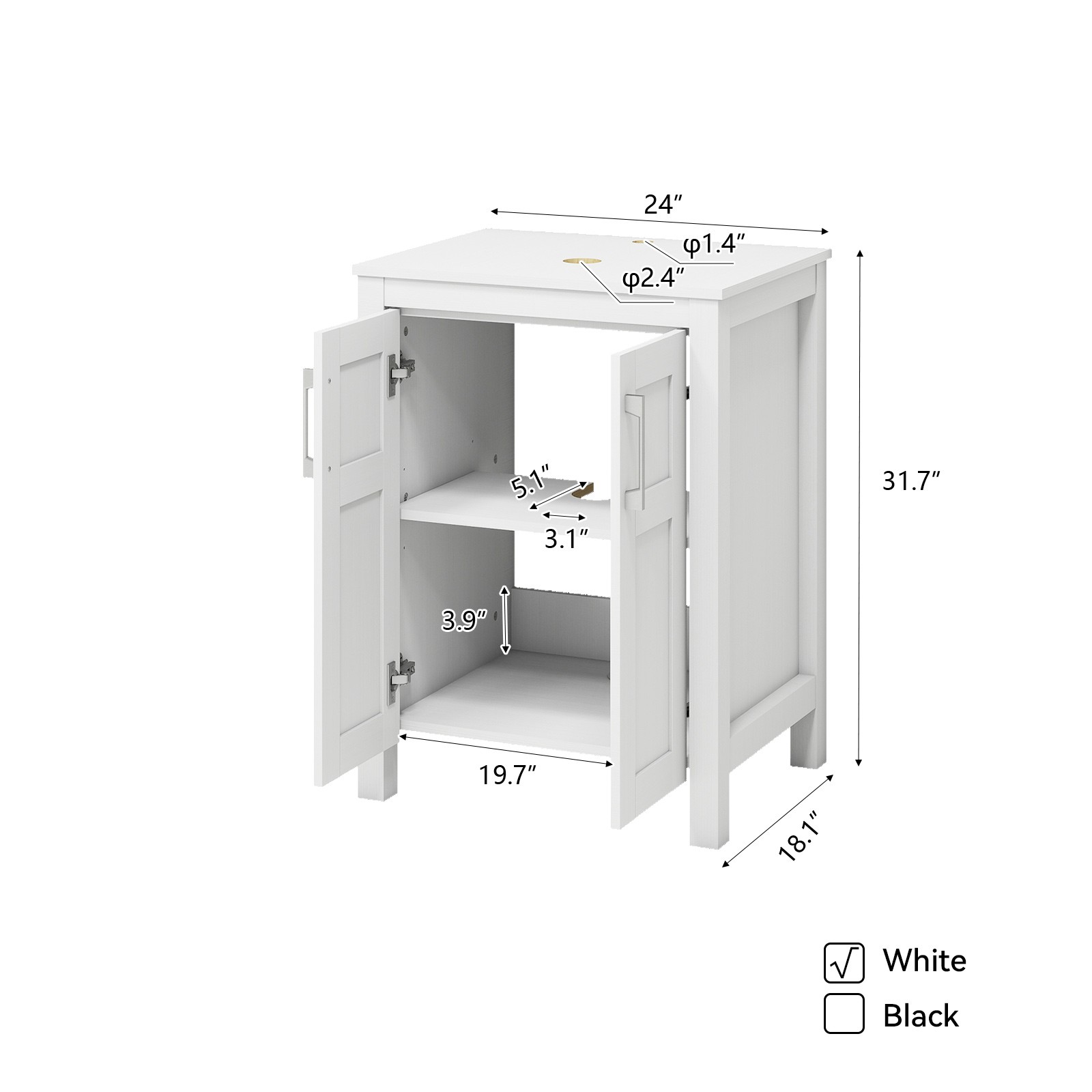 24” Bathroom Vanity White Cabinet Storage Free Standing with Vessel Sink Faucet