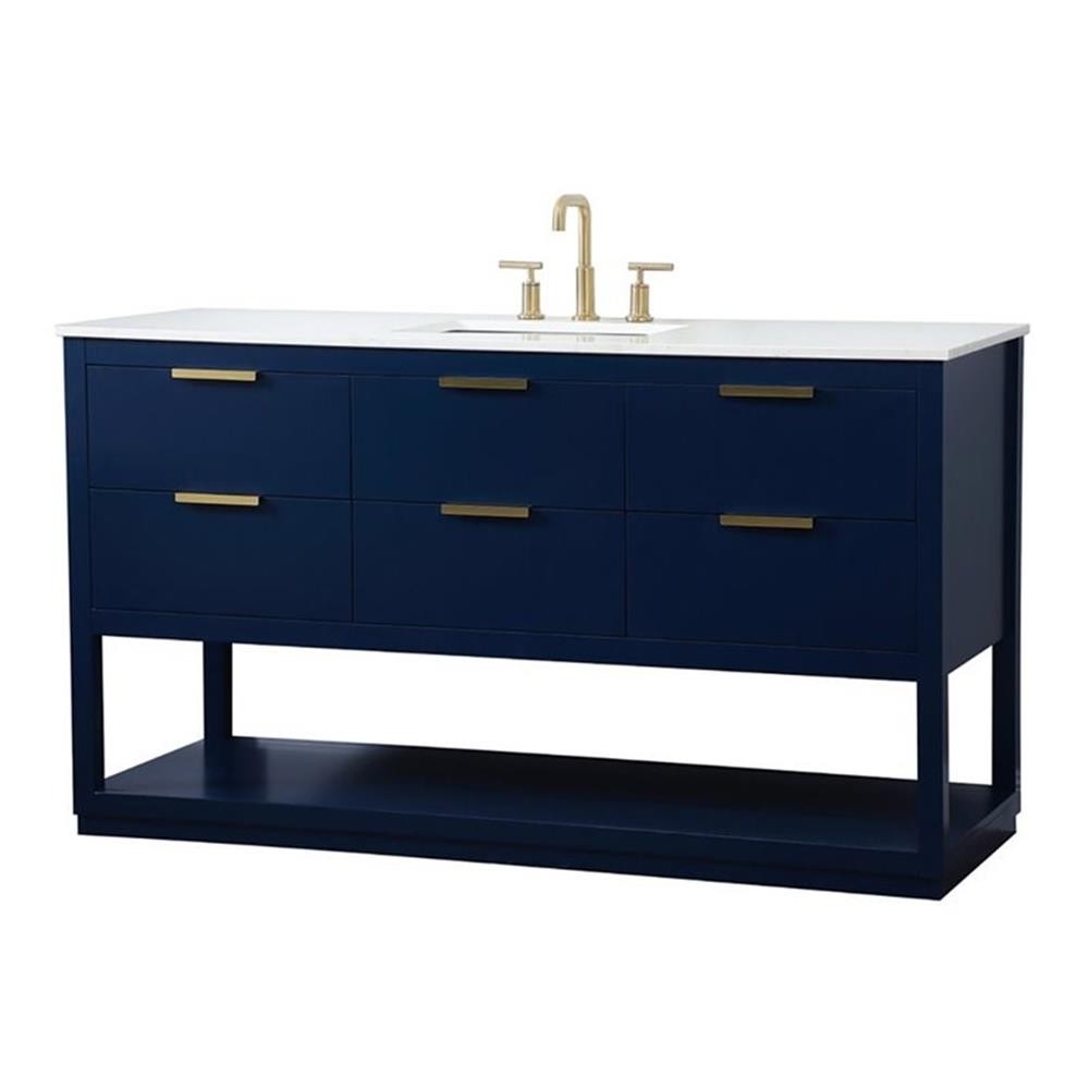 Elegant Decor Larkin 60″ Solid Wood MDF Single Bathroom Vanity in Blue Finish