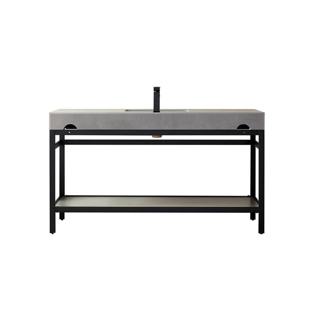 Funes 60″ Single Sink Bathroom Vanity in Matte Black Frame Gray Top No Mirror