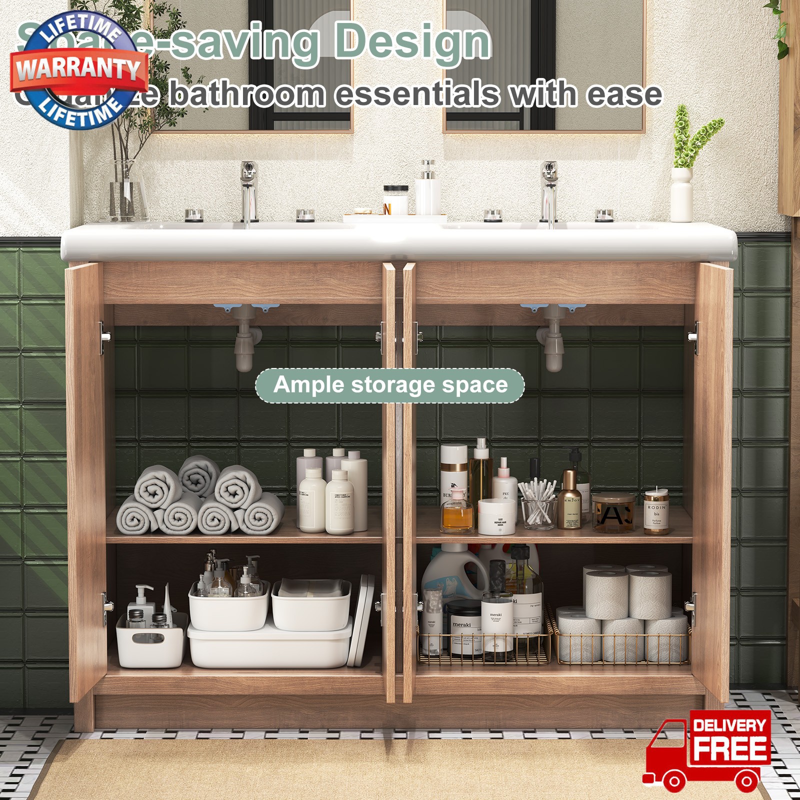 47.3″ Bathroom Vanity Set Storage Cabinet with Ceramic Sink Combo us STOCK