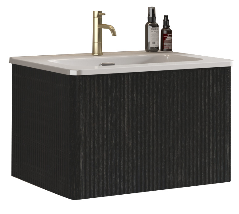Etna 24 Inch Black Oak Floating Bathroom Vanity with White Ceramic Sink