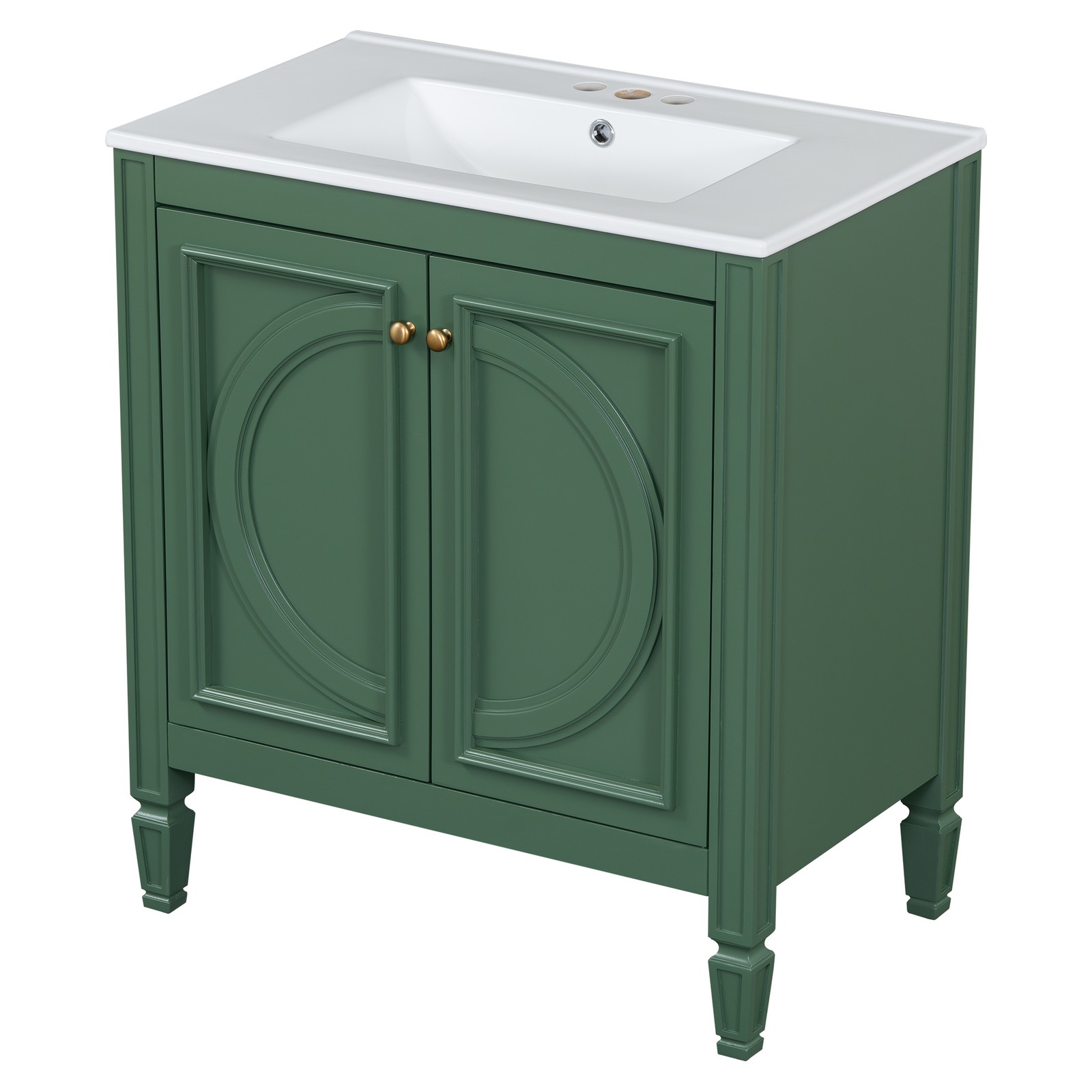 30″ Bathroom Vanity with Ceramic Sink, Two Doors & Drawer, Green