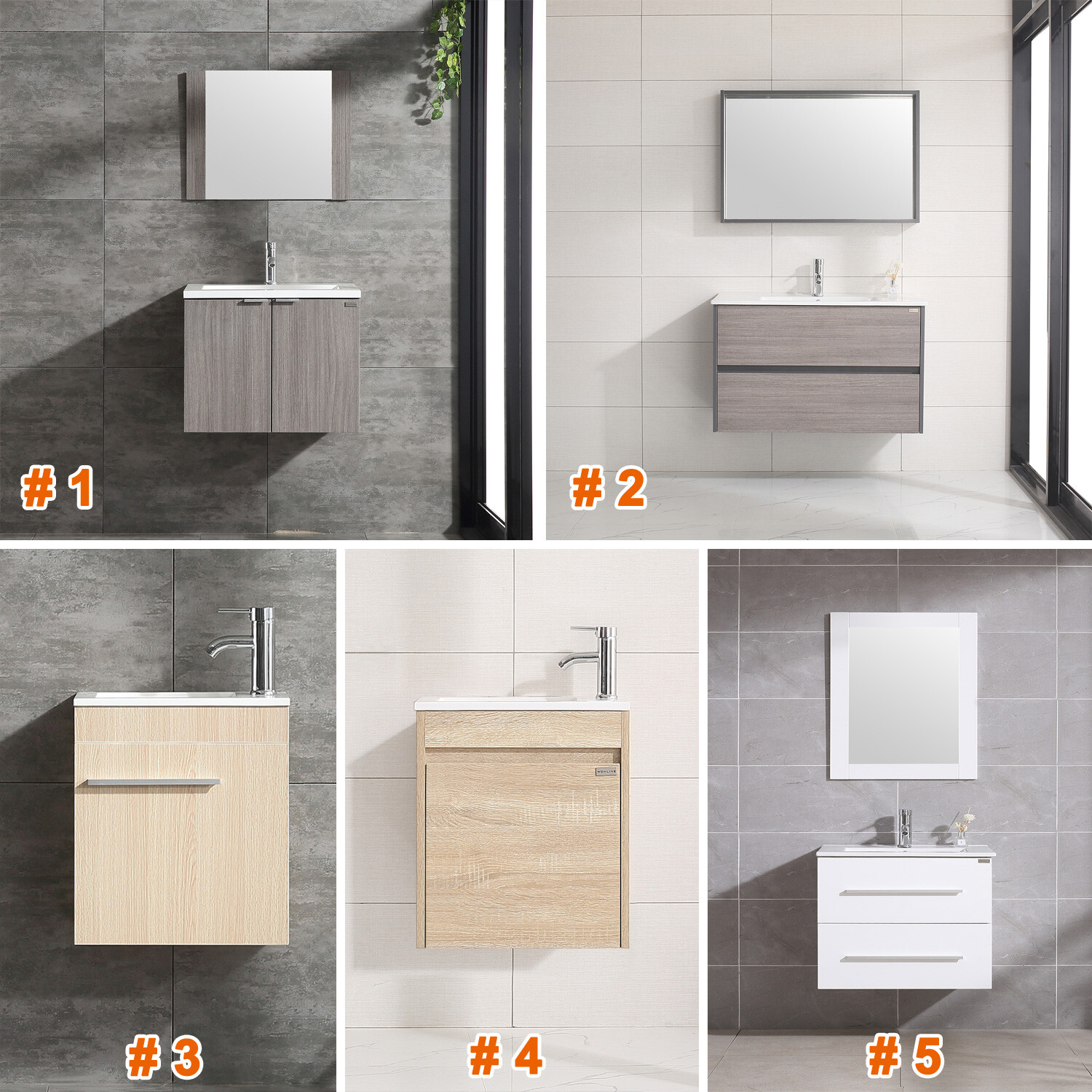 Wall Mount Bathroom Vanity Single Wood Cabinet + Undermount Resin Sink + Faucet