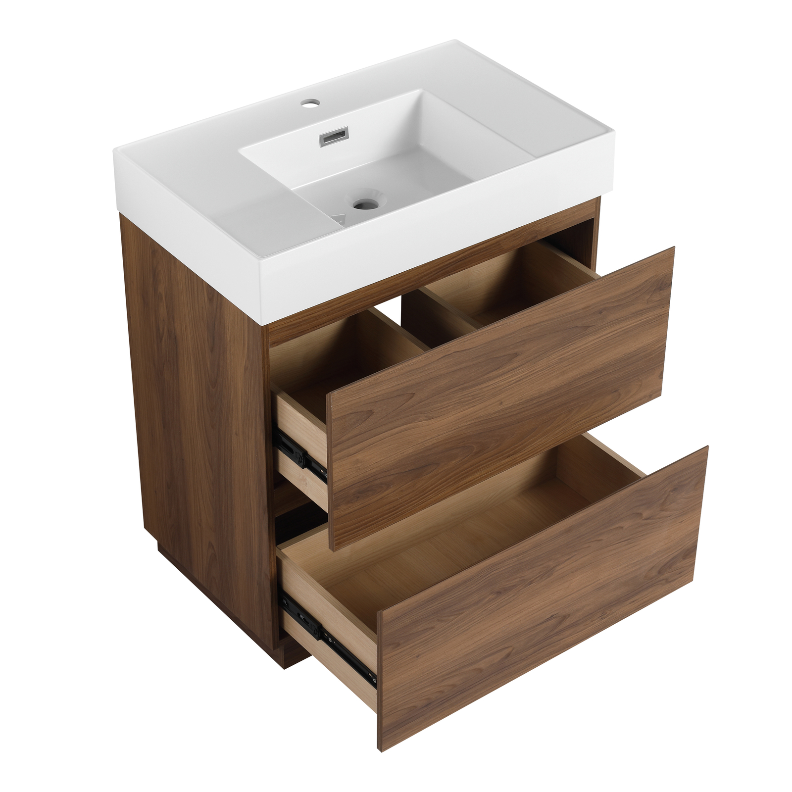 30″ Wood Freestanding Bathroom Vanity W/ Undermount Resin Sink +2 Drawers Brown