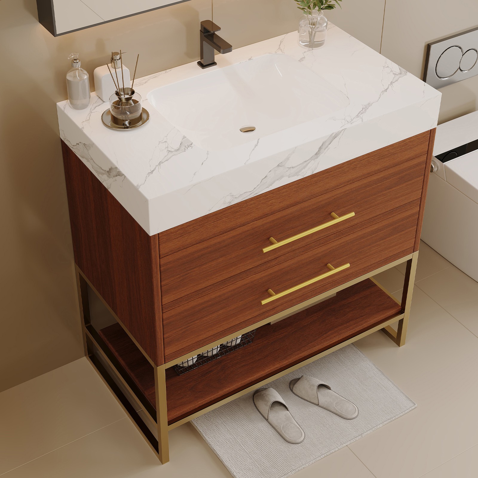 29.9″ Modern Bathroom Vanity with Sintered Stone Top & Ceramic Sink