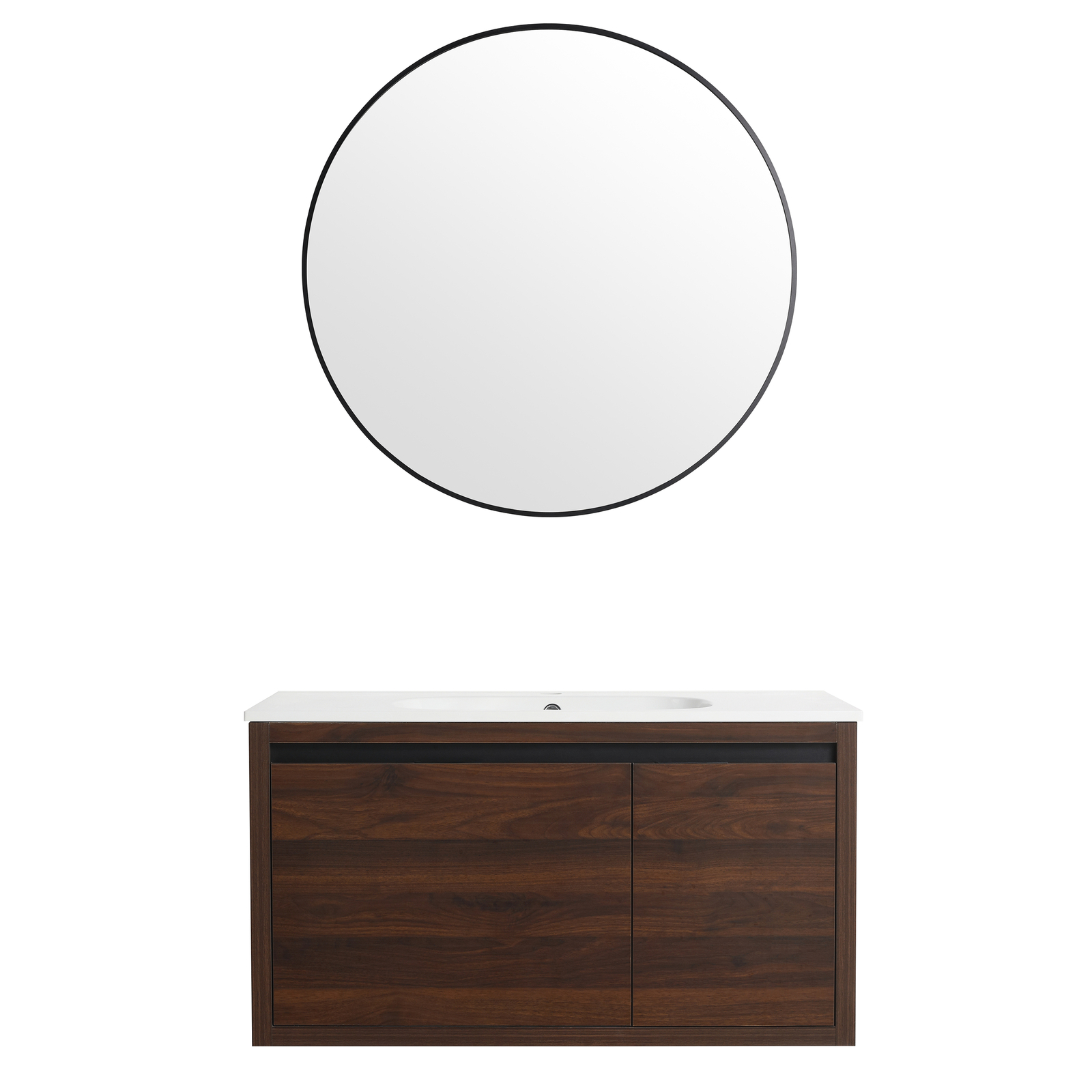 36″ Modern Floating Wall Mount Bathroom Vanity Cabinet W/Basin Sink Walnut Color
