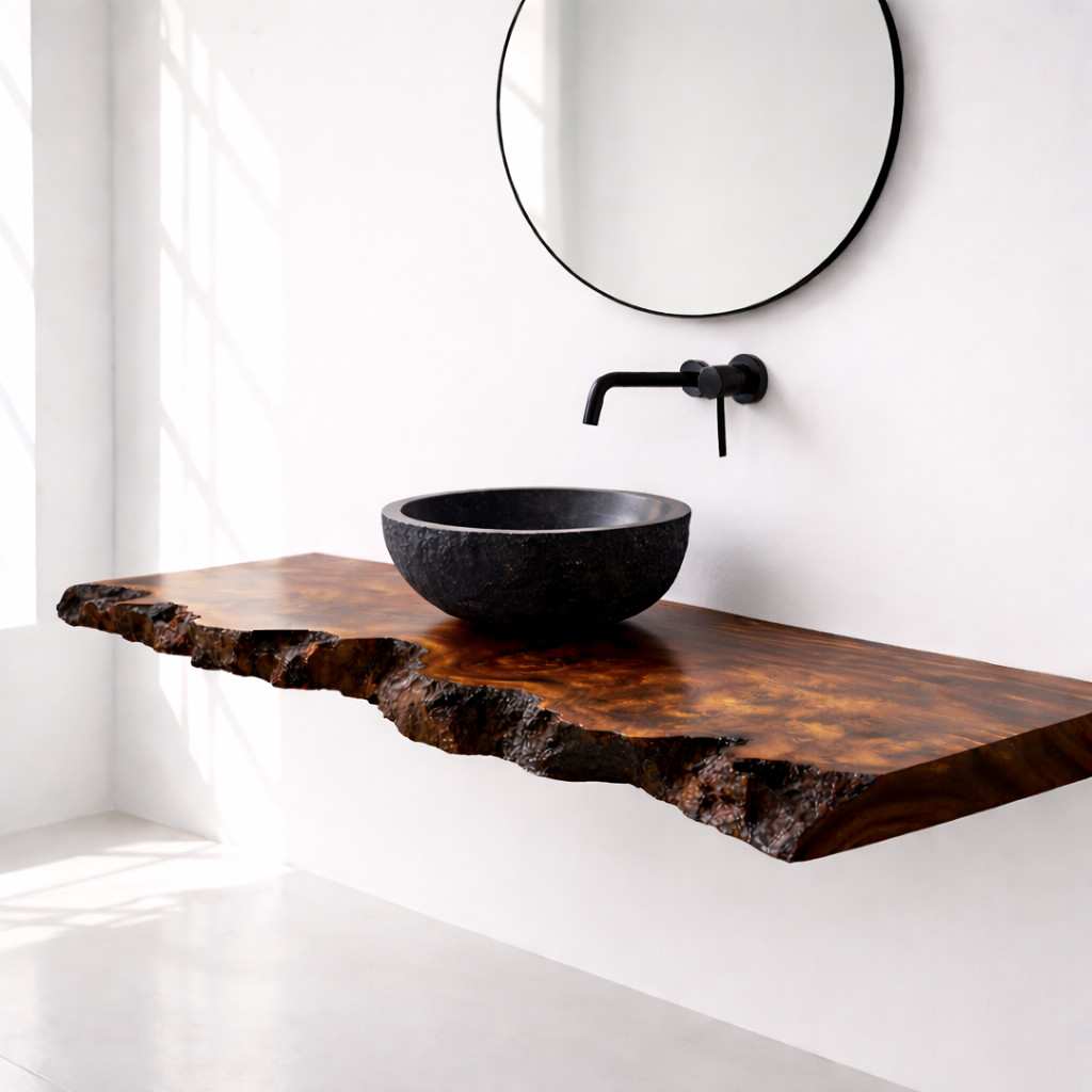 Bathroom Vanity Modern Solid Wood Live Edge Floating Sink Counter Bathroom