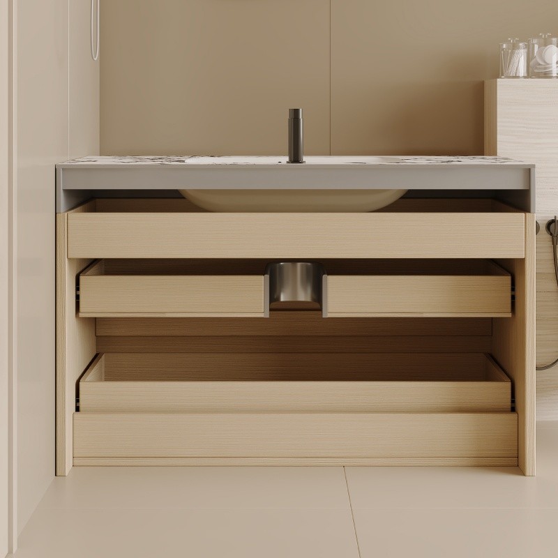 29.9″ Modern Floating Bathroom Vanity with Faux Marble Top and Ceramic Sink
