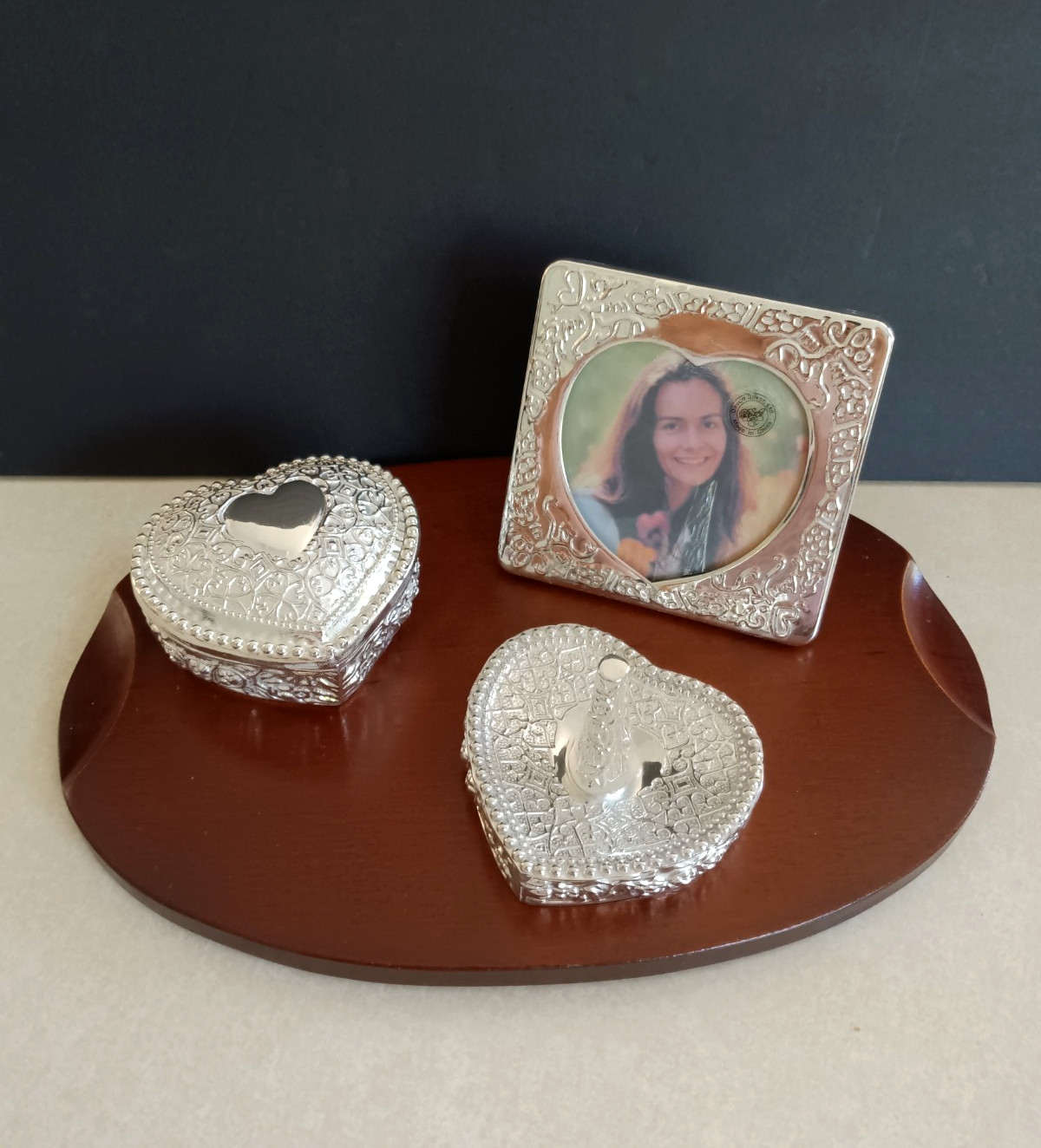 Davco Decorators Choice Silver Vanity Set Jewelry Box Frame Ring Holder Box