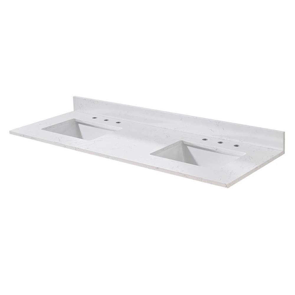 61. in Stone effects Vanity Top in Aosta White with Double White Sink