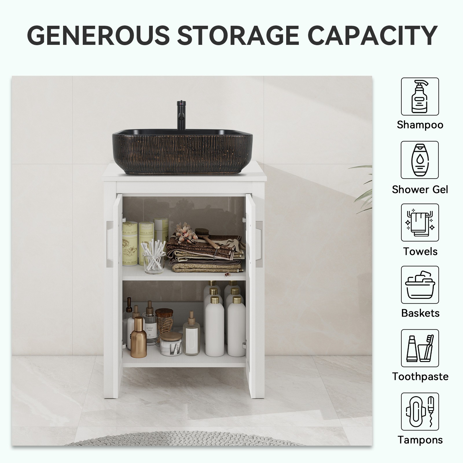 24” Bathroom Vanity set w/ Sink Cabinet with Door Countertop Vessel Sink Faucet