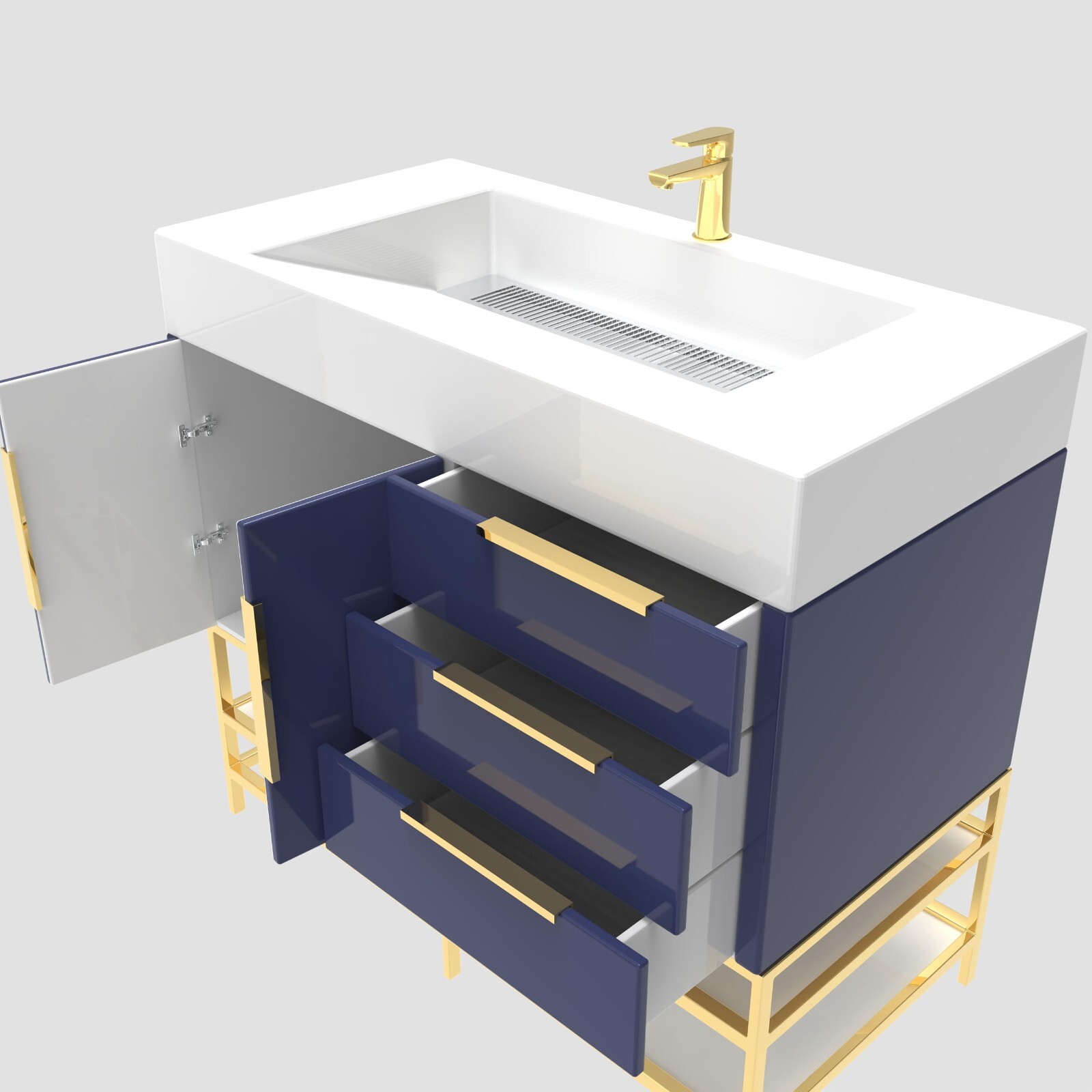 48″ Bathroom Vanity Cabinet with Sink with Aluminum Alloy Frame and Drawers