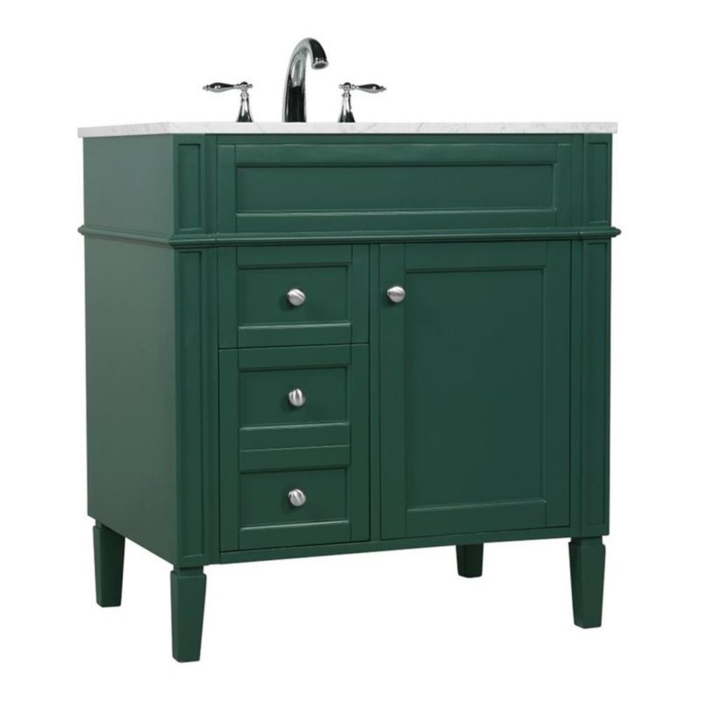 Elegant Decor Park Avenue 32″ Metal MDF Marble Single Bathroom Vanity in Green