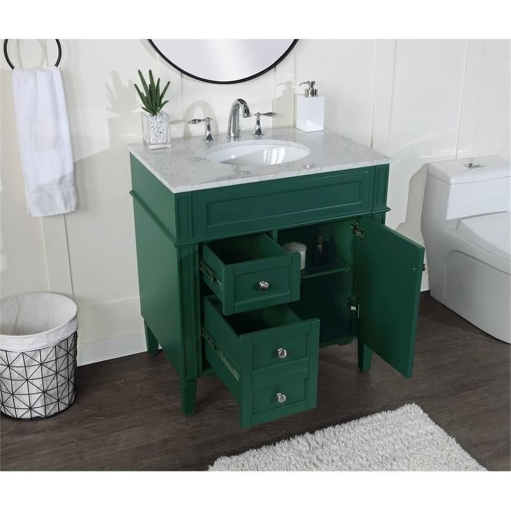 Elegant Decor Park Avenue 32″ Metal MDF Marble Single Bathroom Vanity in Green