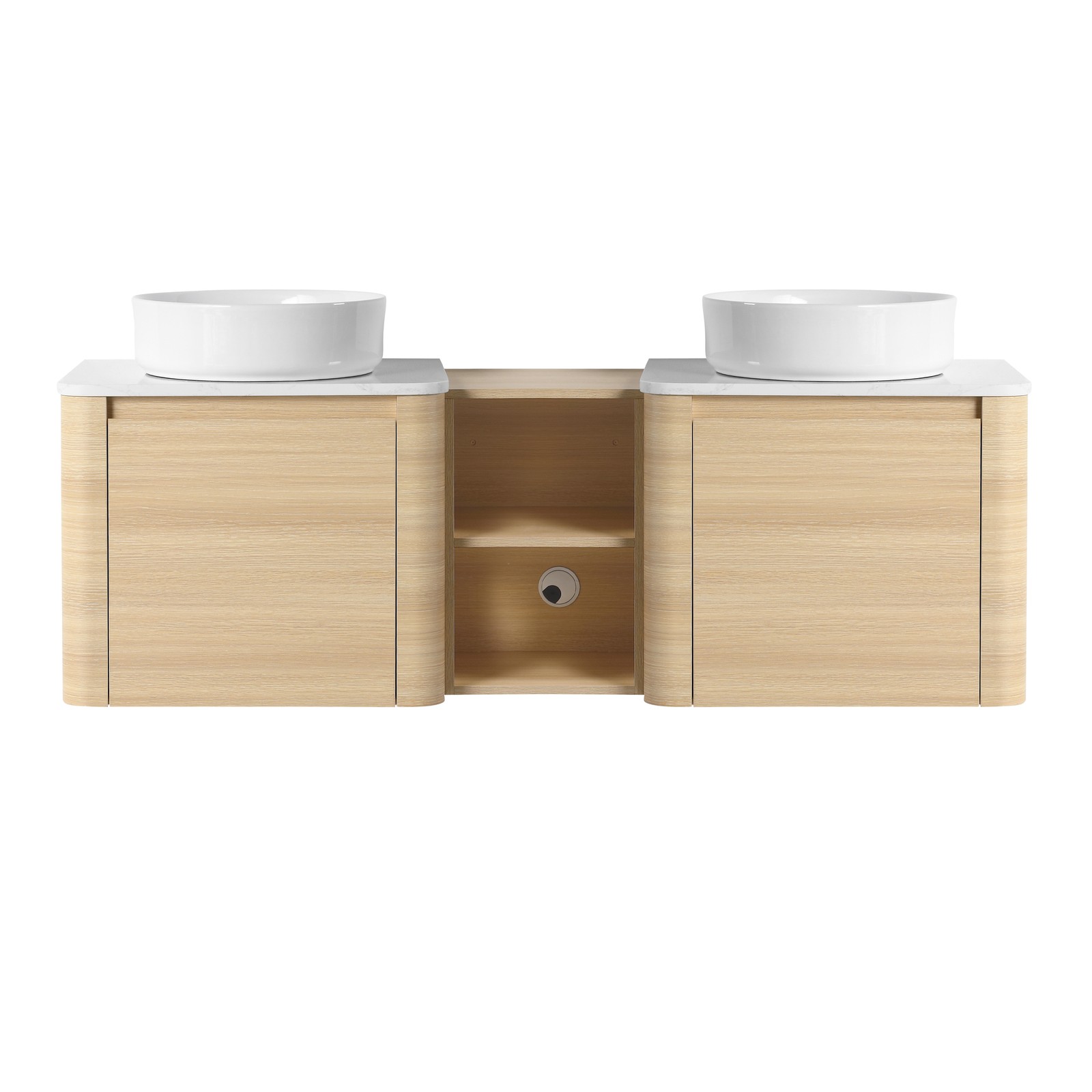 60 in Floating Bathroom Vanity Cabinet 2x White Ceramic Sink Basin +Open Shelves
