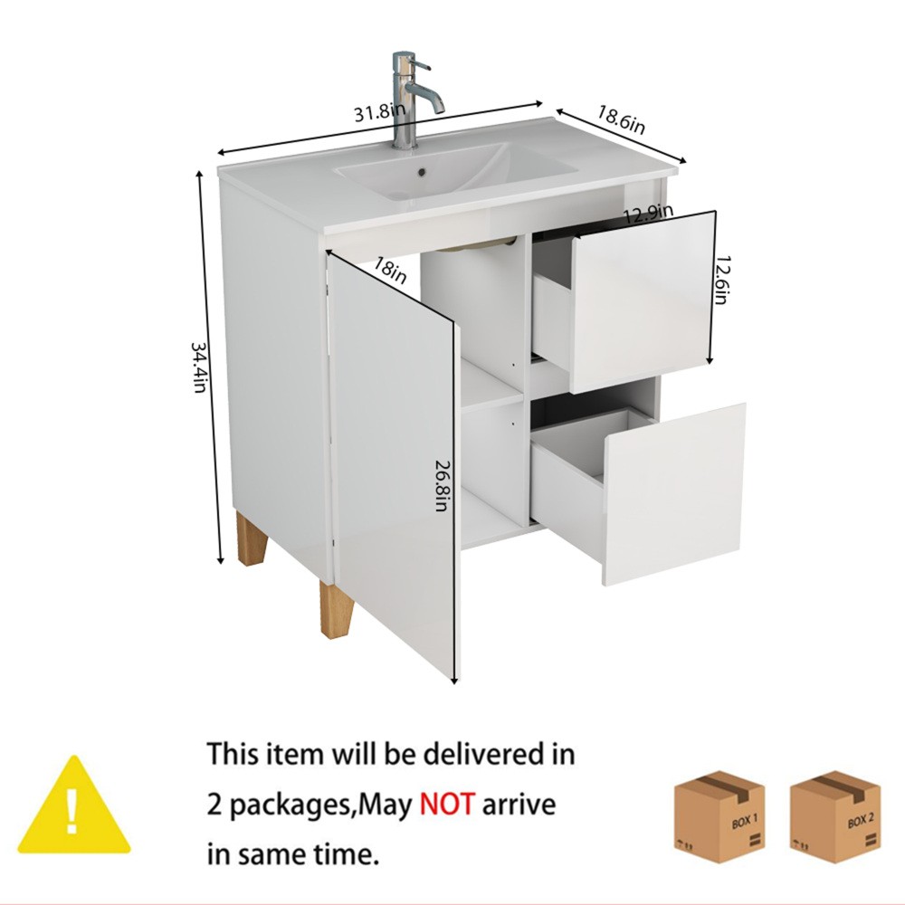 Bathroom Vanity W Sink Features 1 Door A 2 Drawers Includes Soft-Close Mechanism