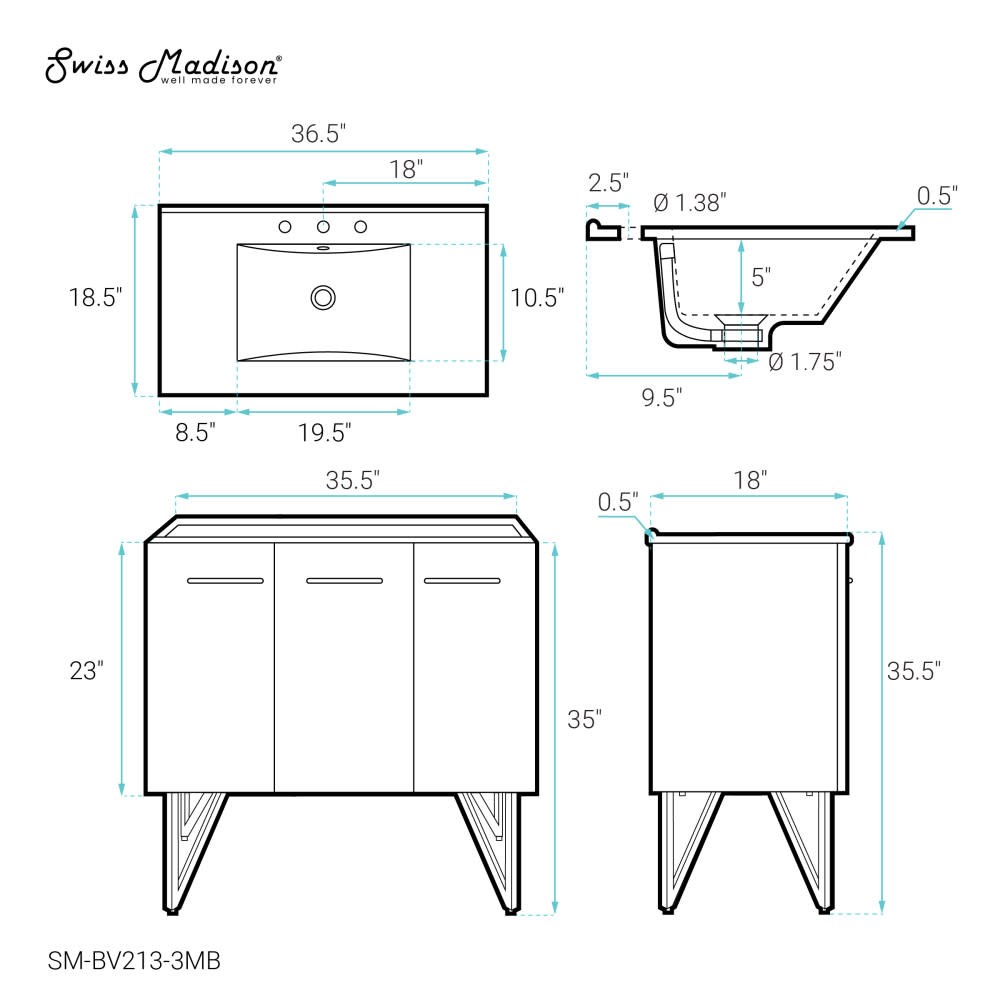Swiss Madison SM-BV213-3MB Annecy 36″ – White / Matte Black