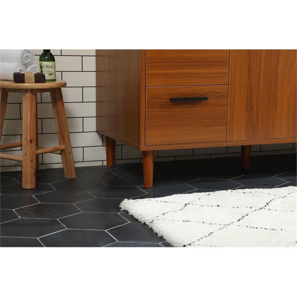 Pemberly Row Modern 48″ Solid Wood and MDF Bathroom Vanity in Teak