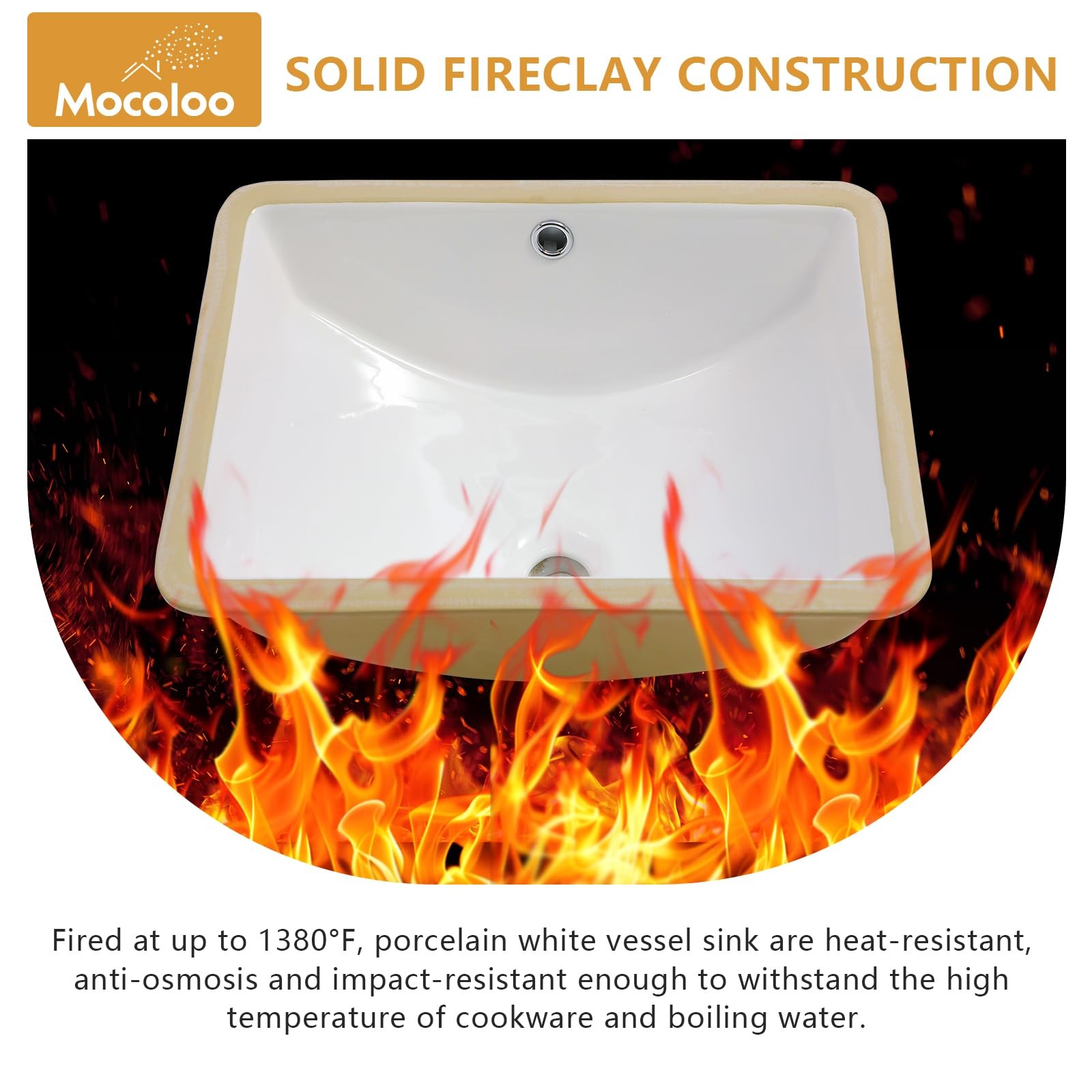 Mocoloo Undermount Bathroom Sink 18 x 14 Inch Rectangle Porcelain White Ceram…