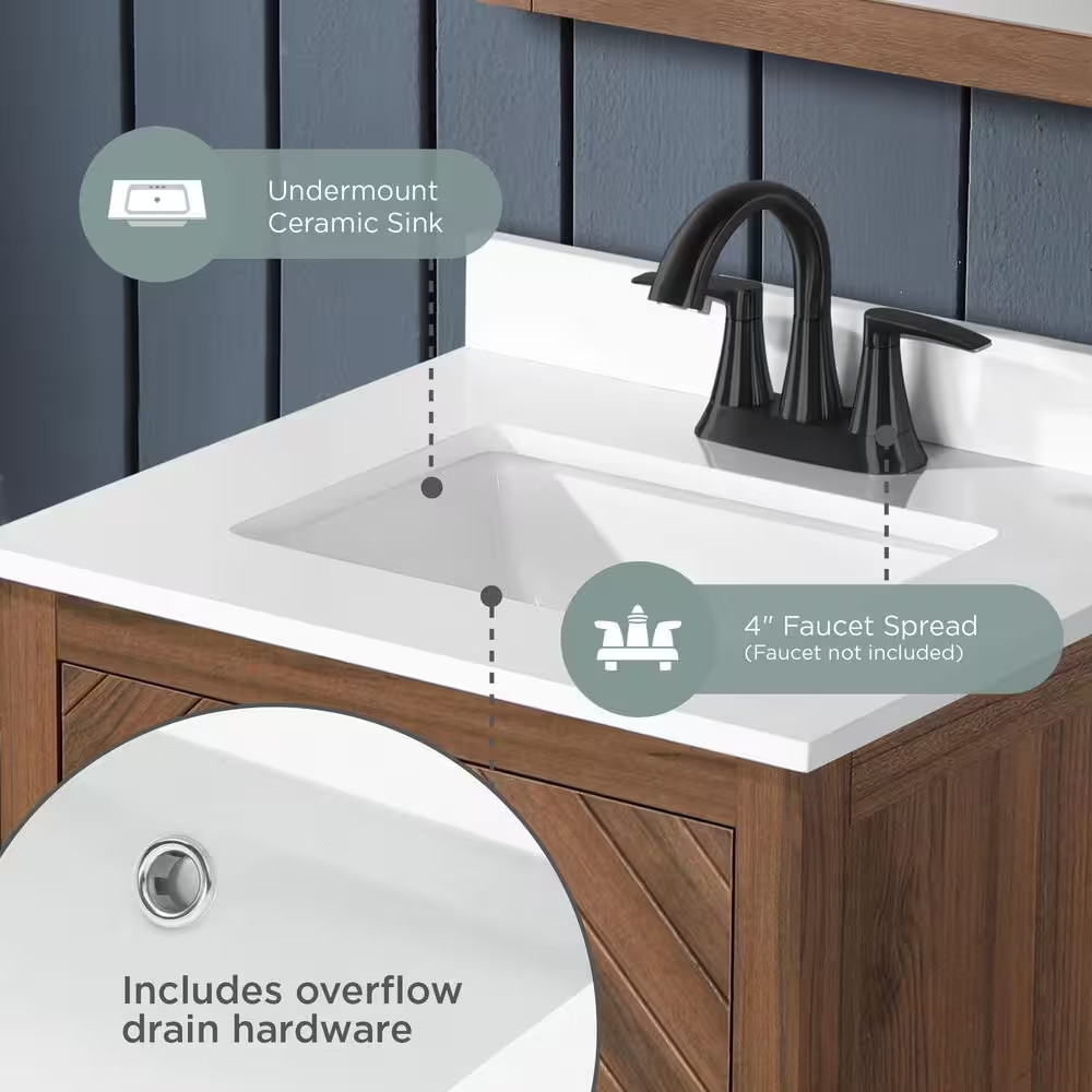 Huckleberry 24 In. Single Sink Freestanding Spiced Walnut Bath Vanity with White