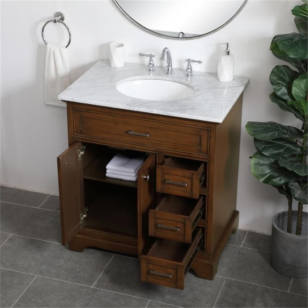 Elegant Decor Aaron 32″ Single Marble Top Bathroom Vanity in Teak