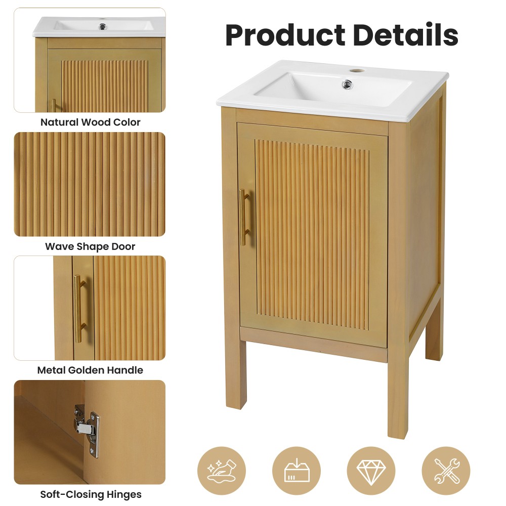 18″ Bathroom Cabinet Small Space Solution with Ceramic Sink Soft-Closing Hinges