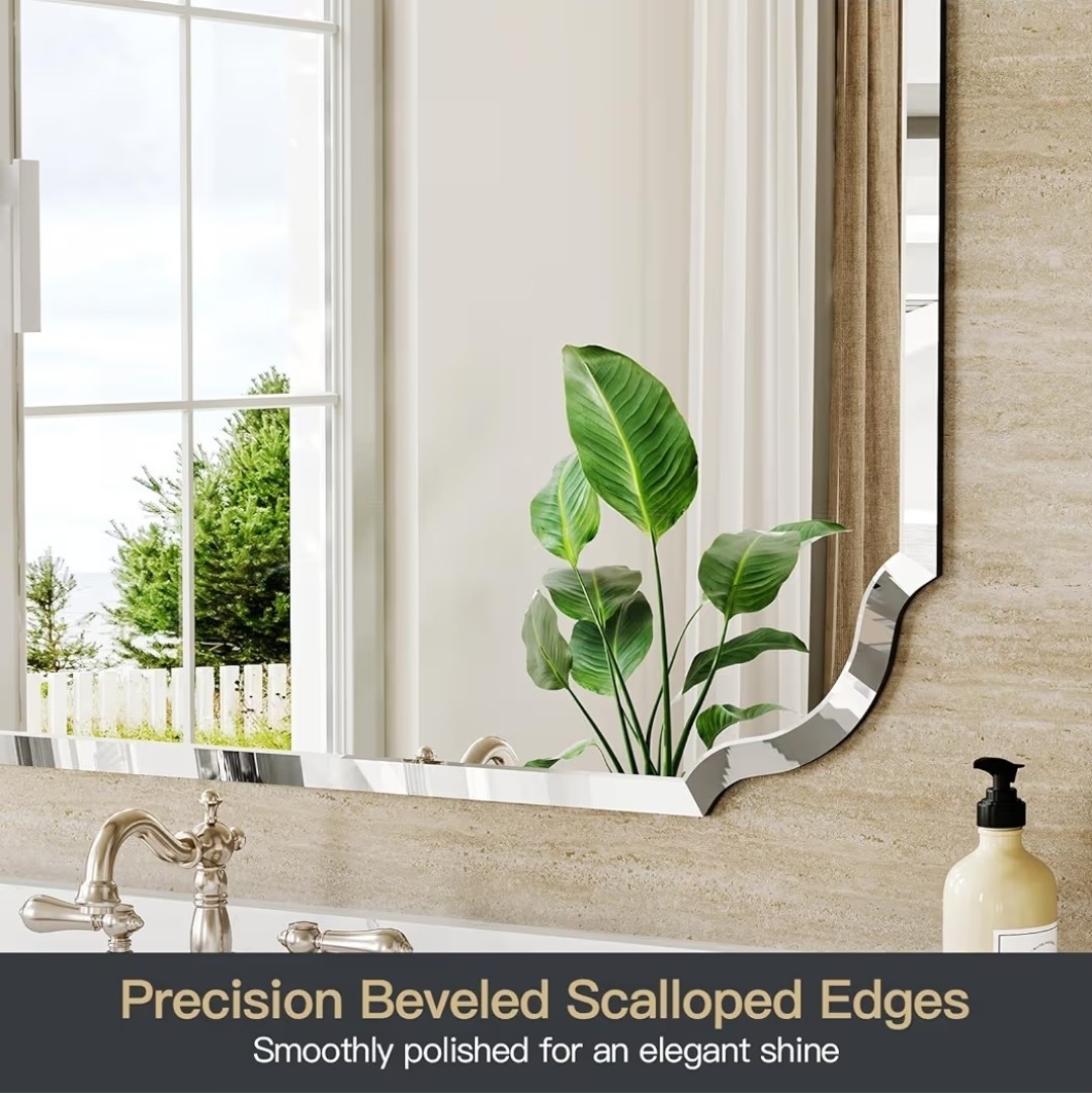 Beveled Scalloped Frameless Bathroom Mirror, 24″ x 36″ Beveled Bathroom Mirrors
