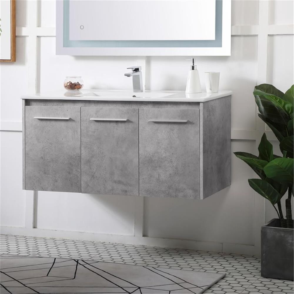 Elegant Decor Rasina 40″ Single Porcelain Top Floating Bathroom Vanity in Gray