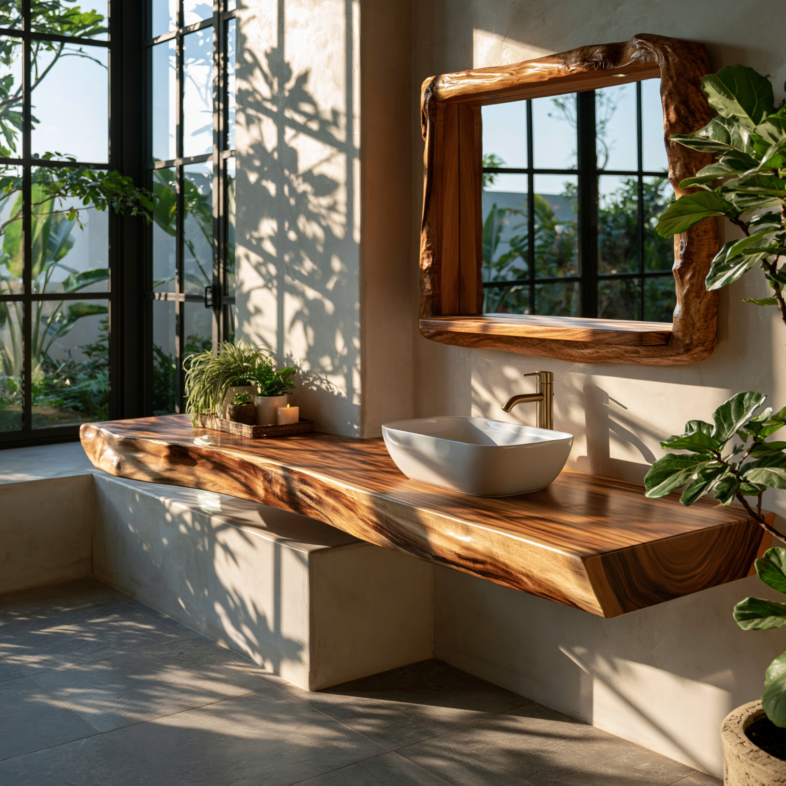 Floating Bathroom Vanity Rustic Solid Wood Live Edge Bathroom Sink Console