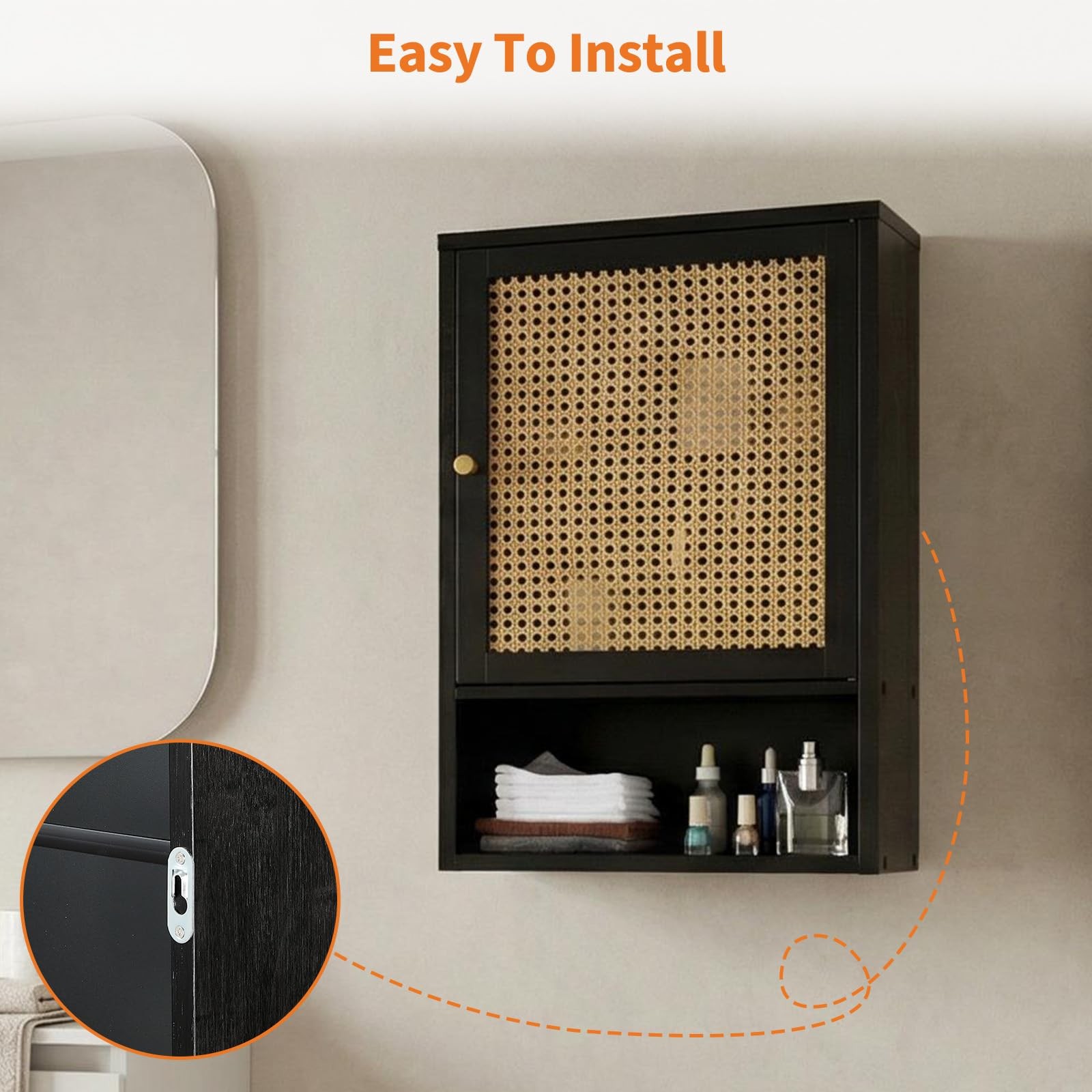 Garvee Rattan Door Bamboo Wall Storage Cabinet,Bathroom Medicine Cabinet,Kitchen