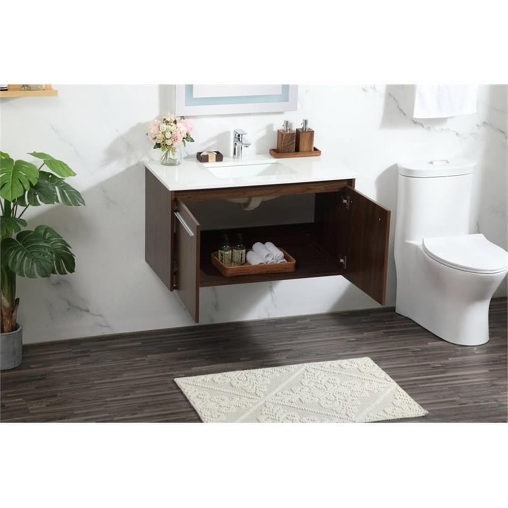 Elegant Decor Penn 36″ Aluminum Alloy MDF Single Bathroom Vanity in Walnut