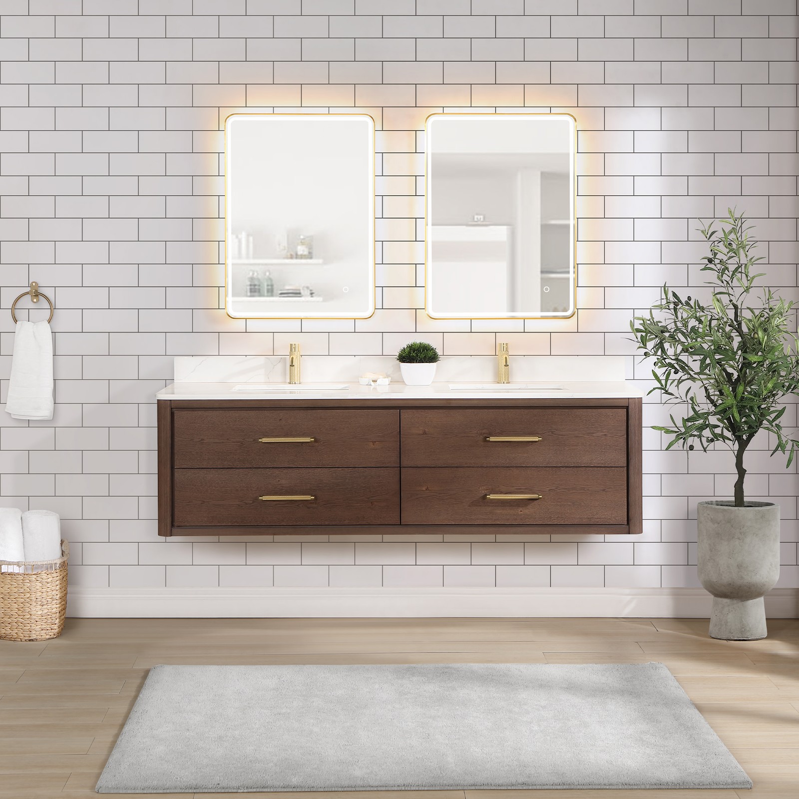 Miseno MV-NM-706672 Cristo 72″ Wall Mounted Double Basin Vanity – Fir Wood Brown
