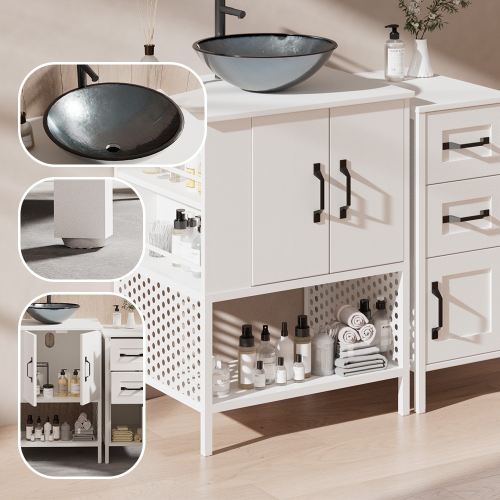 36-inch Freestanding White Bathroom Vanity with Vessel Sink Storage Sink Cabinet