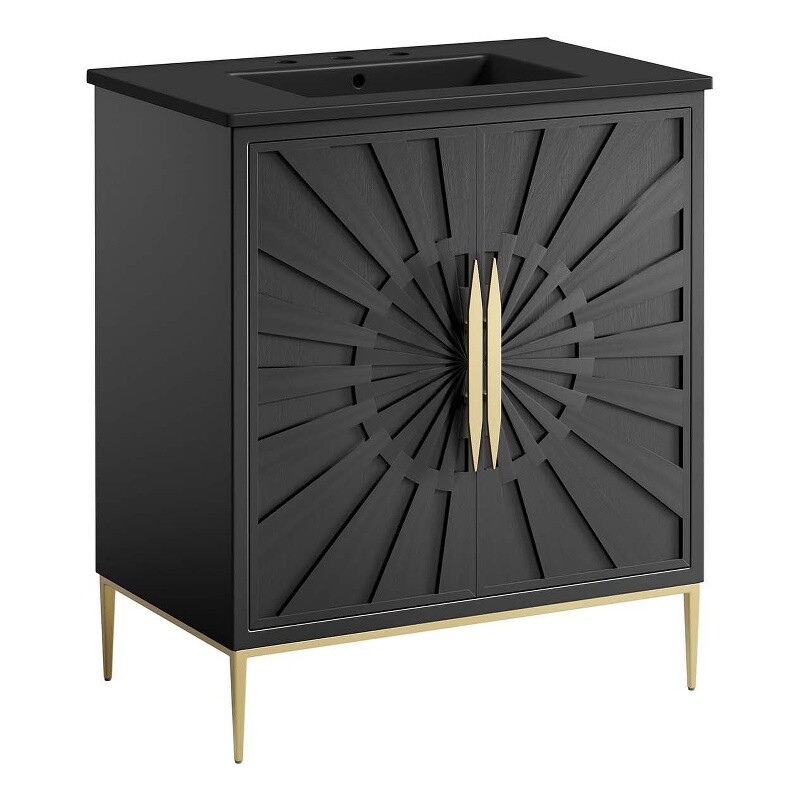 Modway Awaken 30″ Solid Wood and MDF Bathroom Vanity in Black