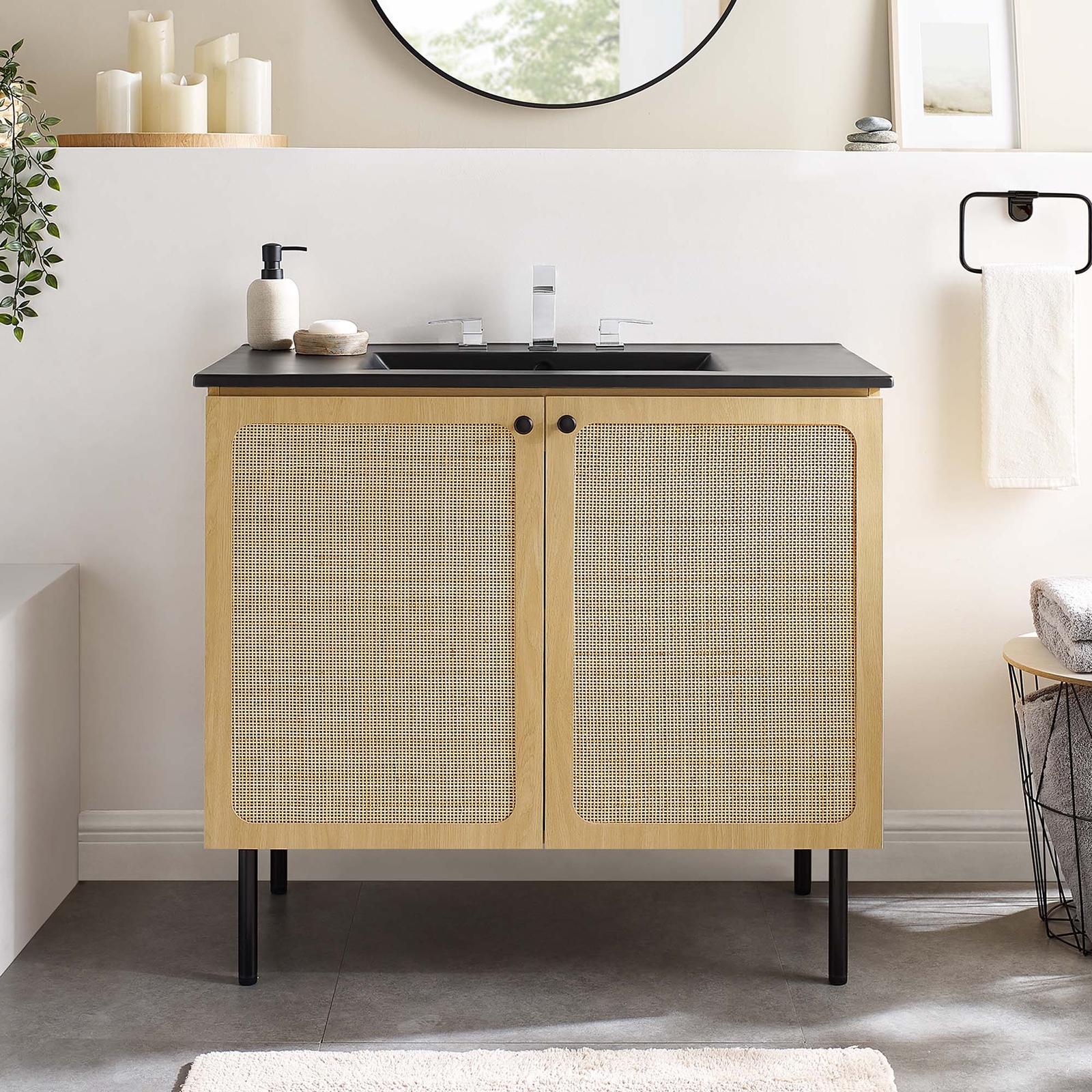 Modway Chaucer 36” Bathroom Vanity in Oak Black With Ceramic Sink Basin