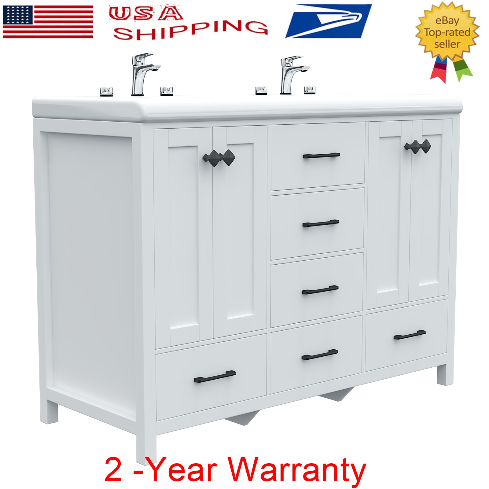 Bathroom Vanity Double Sink Ceramic Freestanding Storage Cabinet Drawers White