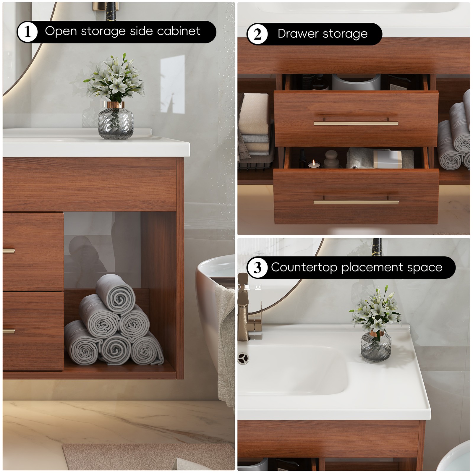 35.4″ Mid-Century Modern Bathroom Vanity with Ceramic Sink White Walnut