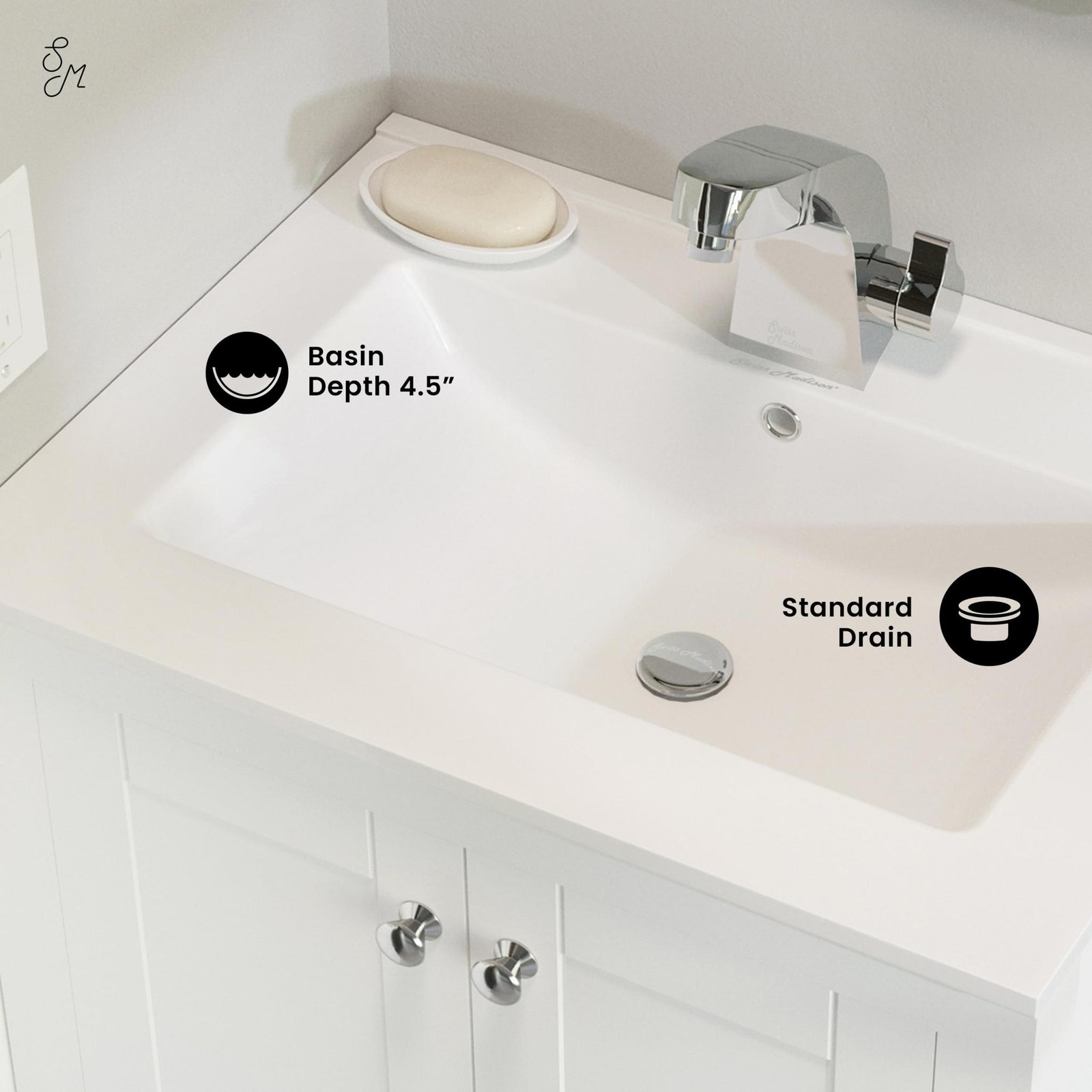 24 in White Ceramic Bathroom Vanity Top with Integrated Sink, Single Faucet Hole
