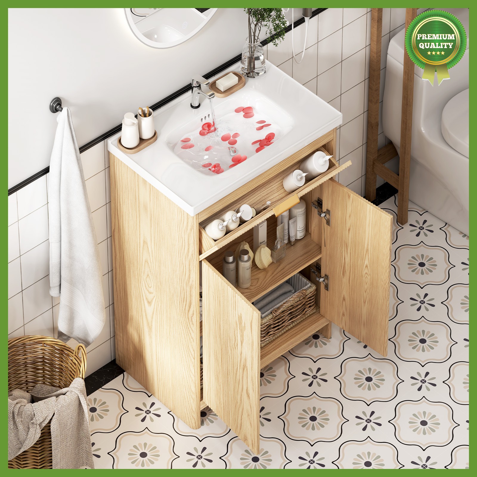 Bathroom Vanity Cabinet with Ceramic Sink Combo Bathroom Cabinet with 2 Doors